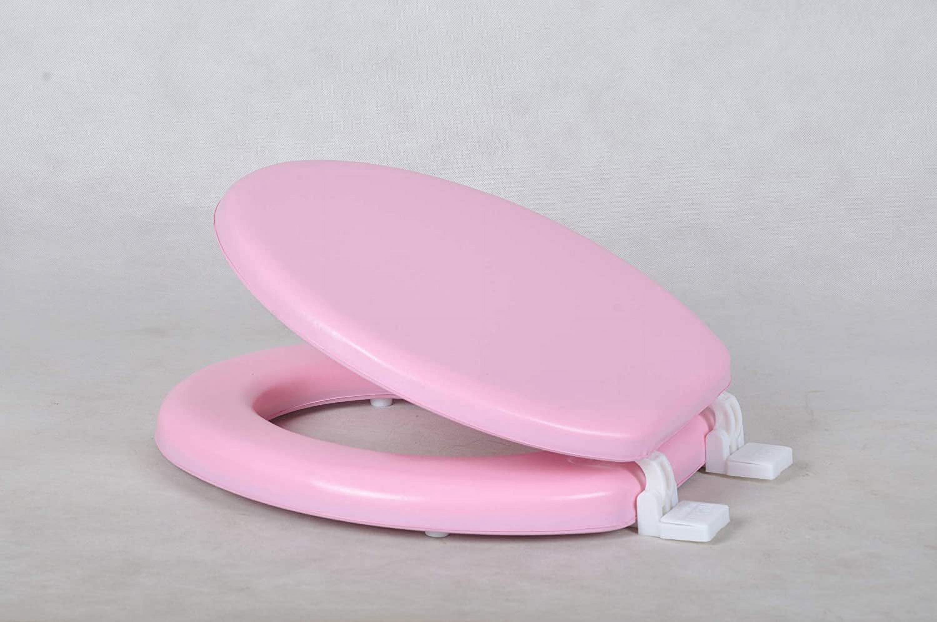J&V Textiles Soft Padded Round Toilet Seat with Easy Clean Hinge (Pink, 16.5 in) 4y3mf