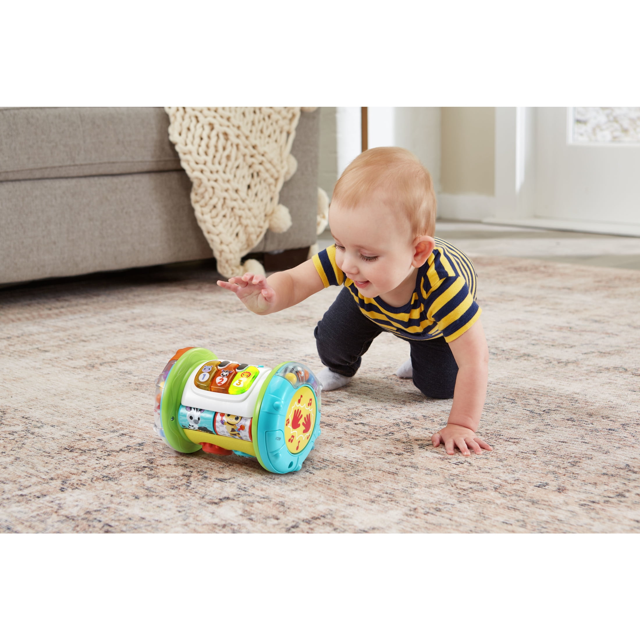 VTech Baby 2-in-1 Roll & Discover Roller Drum Interactive Learning Toy (Multi-Color, 1 Unit) 5ec5z