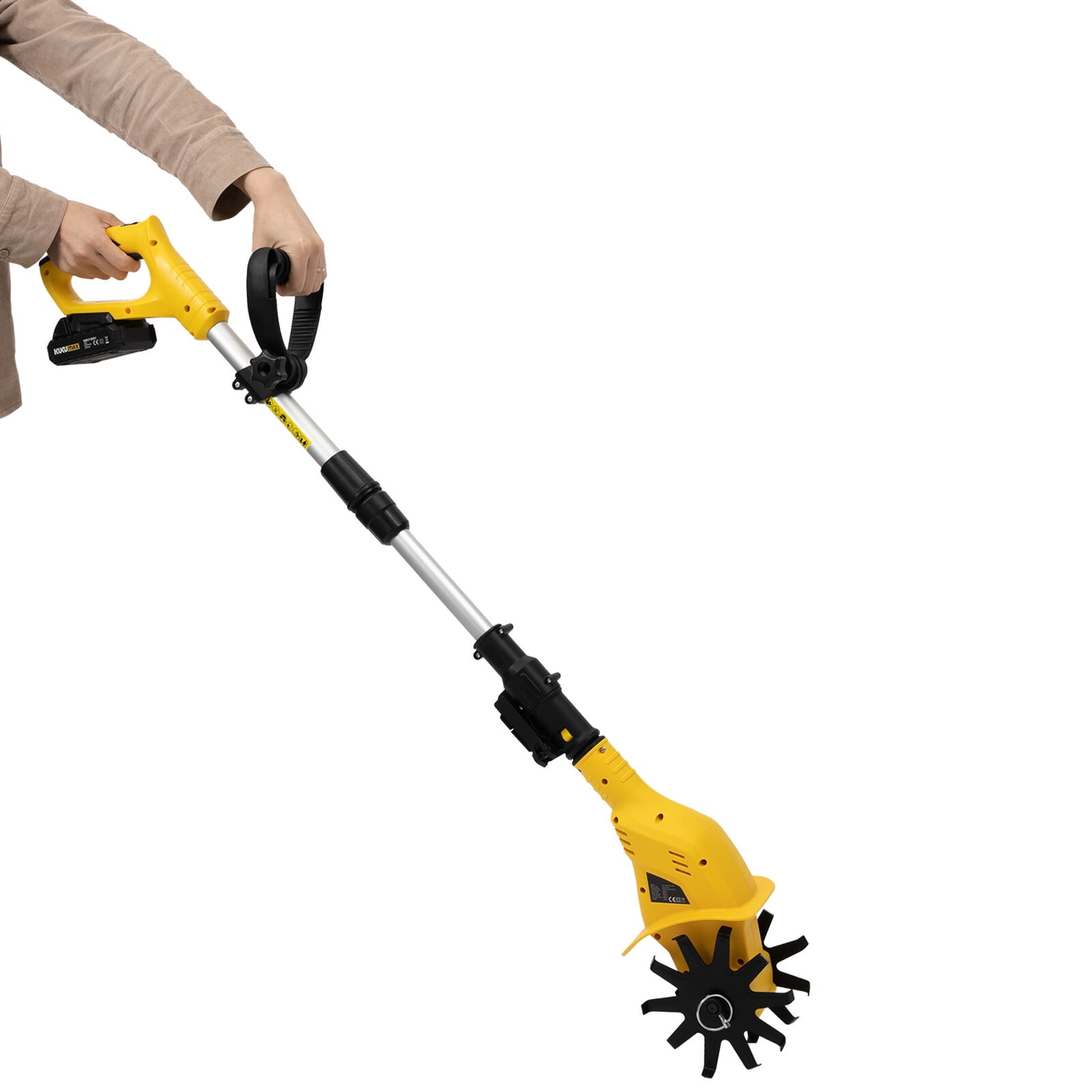 PEAKORA Cordless Tiller Cultivator, 20V Battery Powered Garden Tiller with Adjustable Telescopic Handle (42.13-50.39 in) o043n