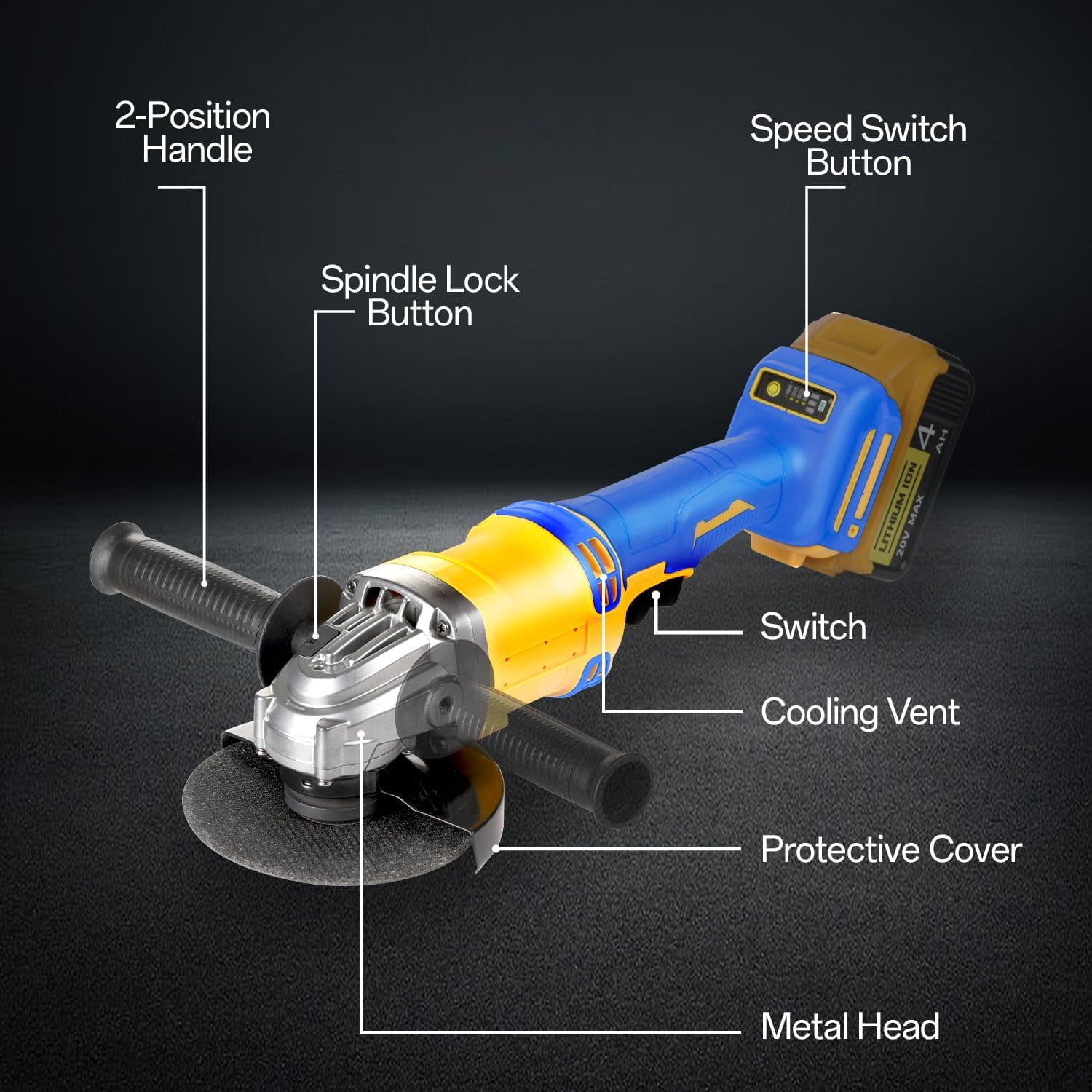 Funnywhale Cordless Angle Grinder for Dewalt 20V Max Battery, Brushless Motor Power Tool for Cutting and Grinding (4.5 in) v3uds