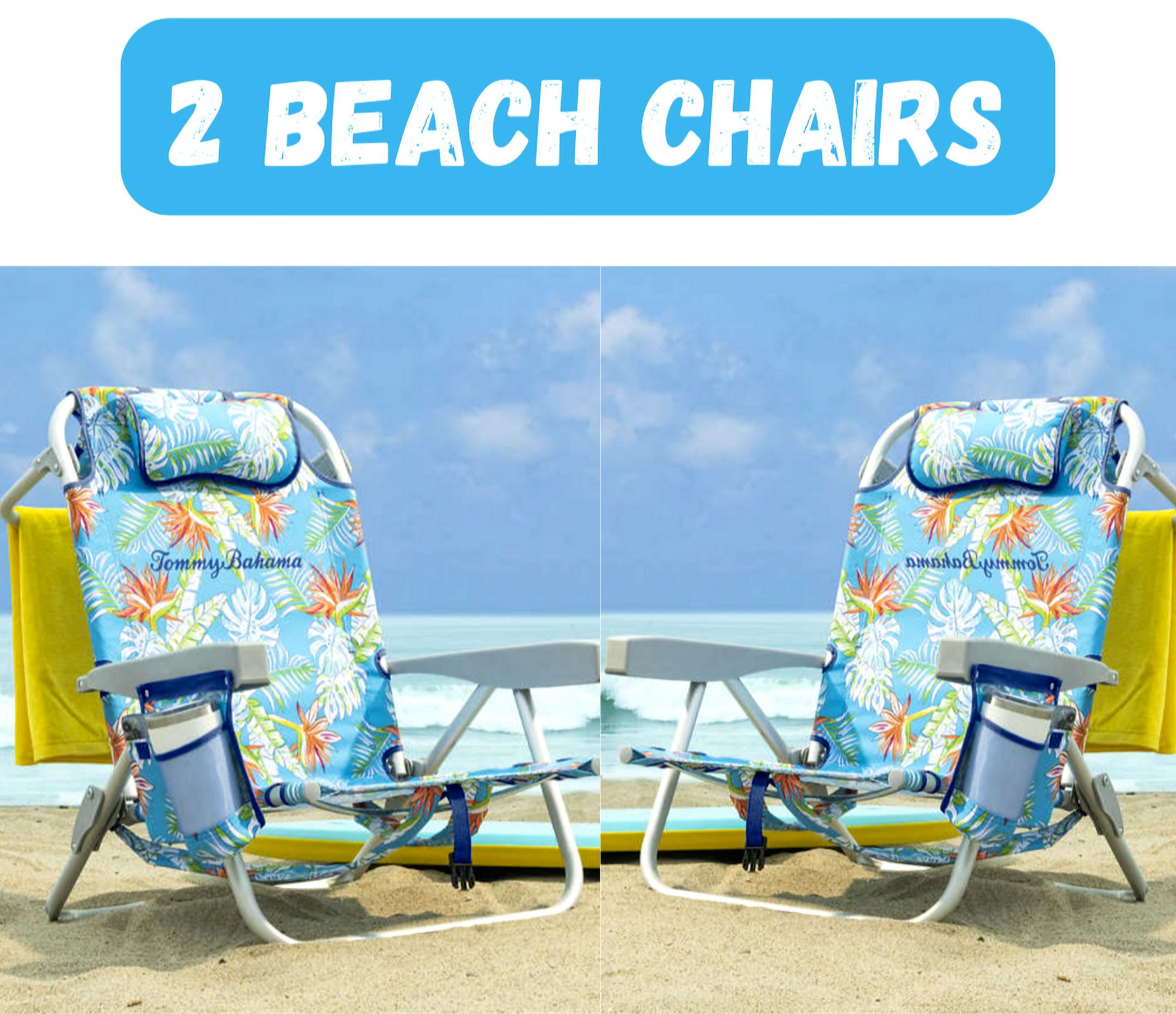 Tommy Bahama Backpack Folding Reclining Beach Chair (Blue Floral, Set of 2) 07fsx