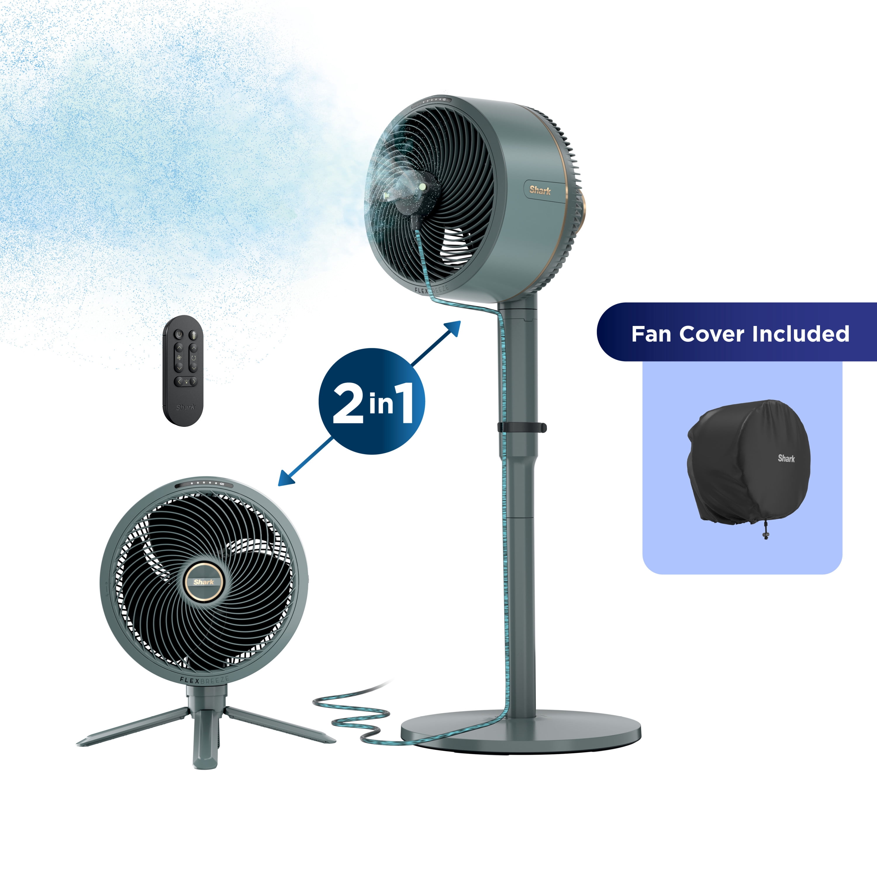 Shark FlexBreeze Portable Outdoor & Indoor Fan with InstaCool Misting Attachment (Grey, 13 lb) wr8bp