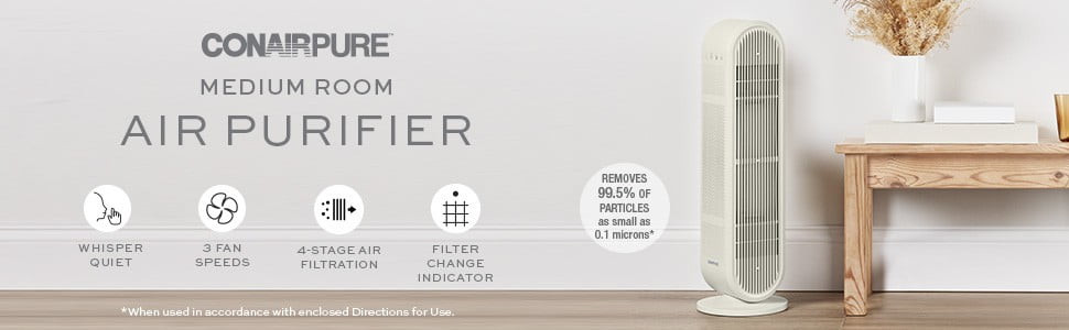 Conair ConairPure Medium Room Air Purifier with True HEPA Filtration (200 sq. ft.) g6ri7