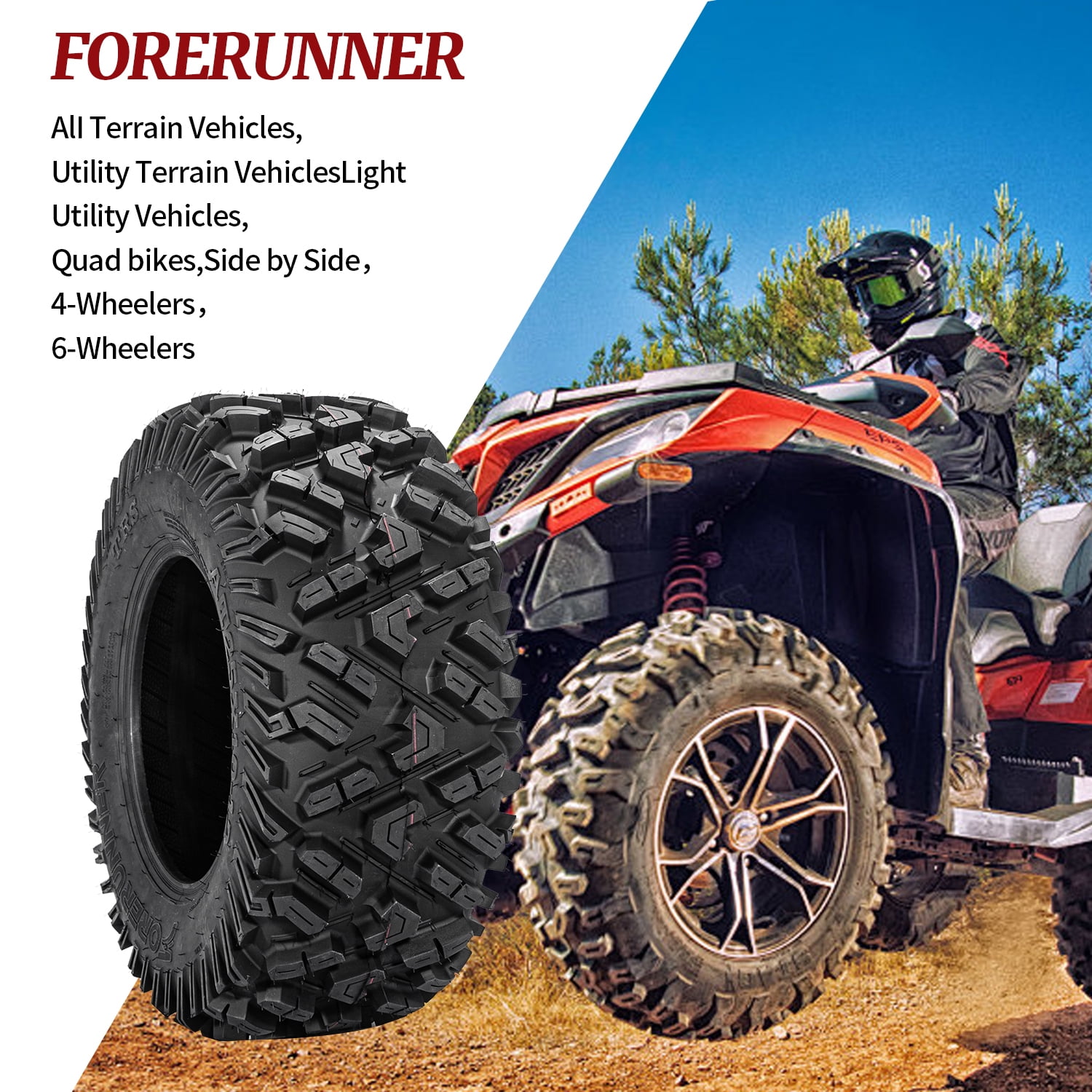 Forerunner ATV Tires All-Terrain Heavy-Duty Off-Road Traction (Black, 25x8-12) 9j6jz