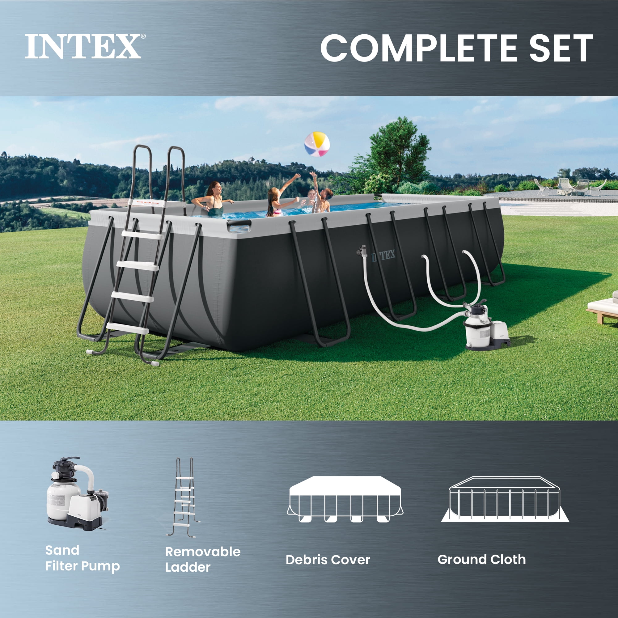 Intex Ultra XTR Rectangular Frame Swimming Pool Kit with Protective Canopy (Beige, 18 ft x 9 ft x 52 in) 5to6q