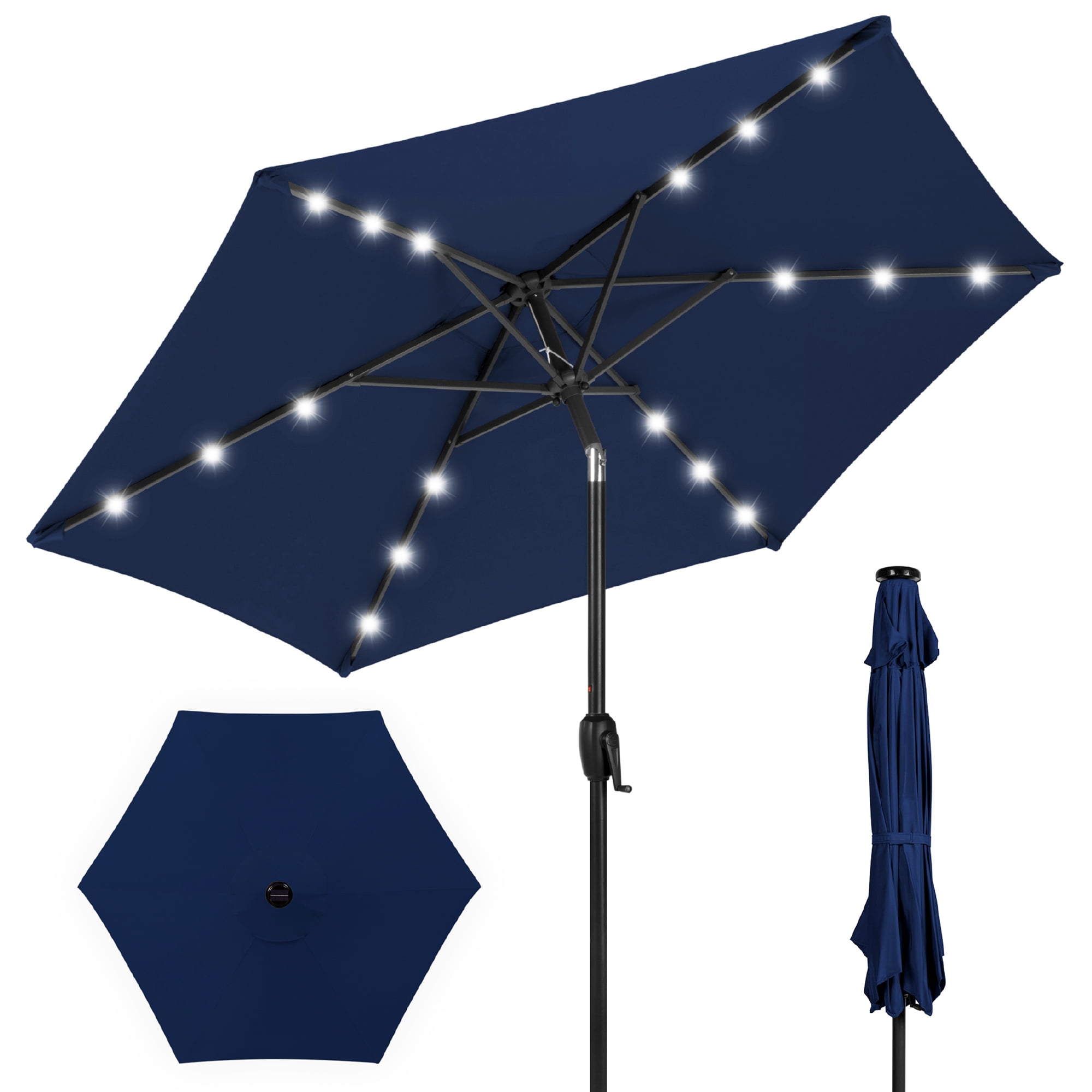 Best Choice Products Solar LED Patio Umbrella with Tilt and Crank (Navy Blue, 7.5 ft) v2i61