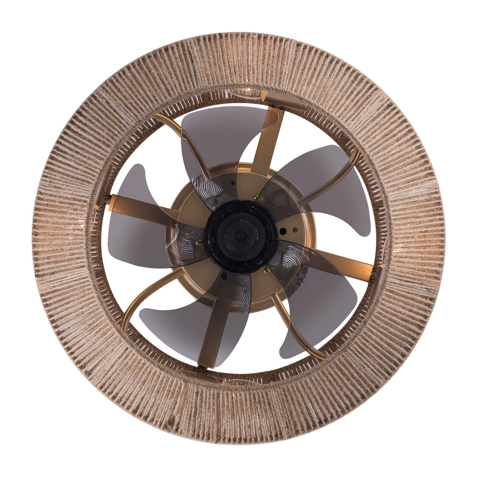 Miumaeov Boho Rattan Caged Ceiling Fan with Light and Remote Control (6 Speeds, 7.08 in Base) mrl8w
