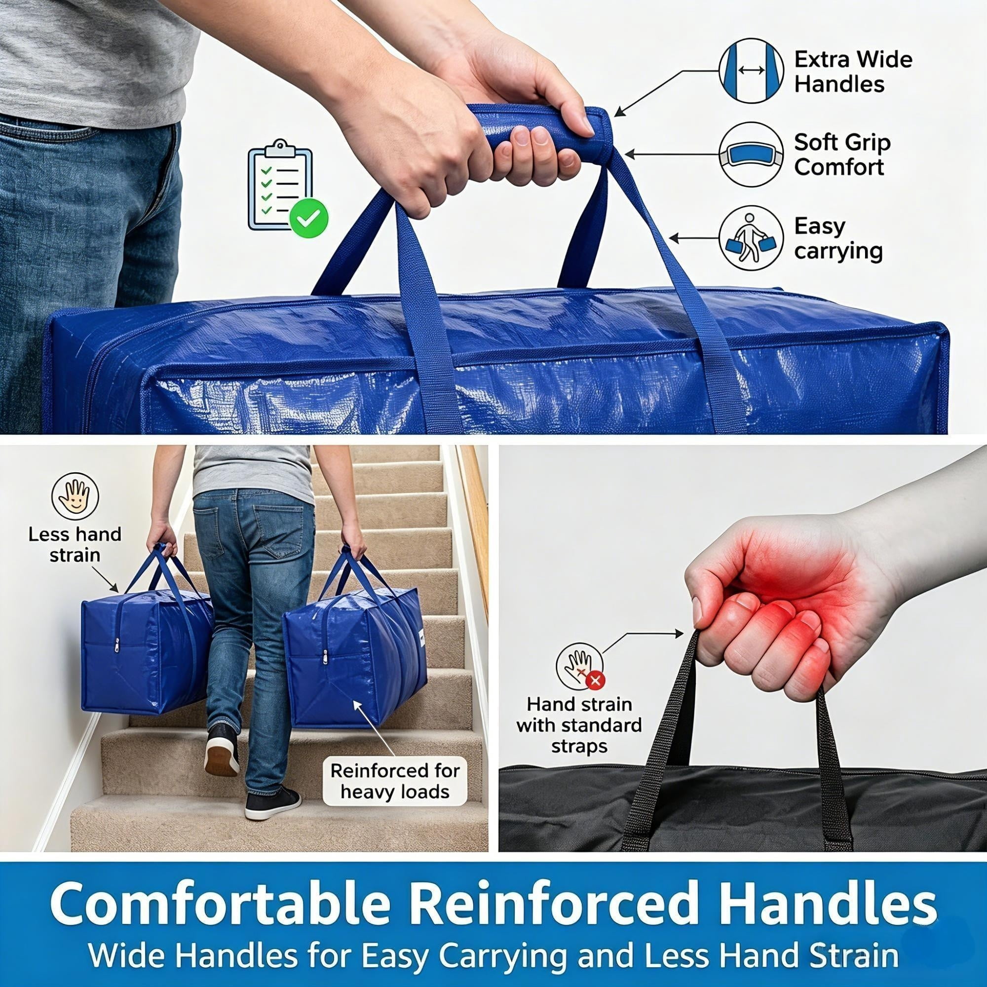 Fehomix Extra Heavy Duty Moving Bags with Reinforced Handles and Zippers (Blue, 6-Pack) 5hq5h