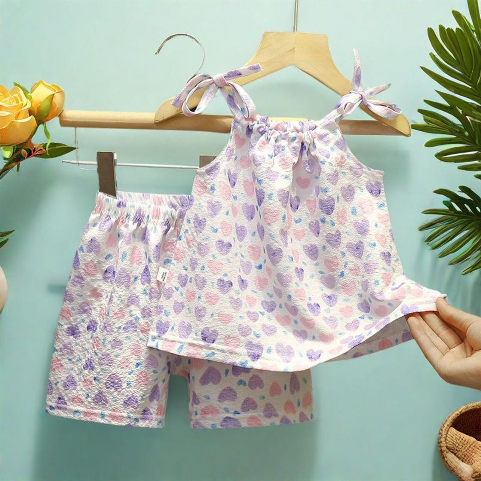 THDHVS Baby Girl Summer Outfit Set, 2 Piece Bloomer Shorts and Top Set (Multicolor, 1-2 Years) o7021