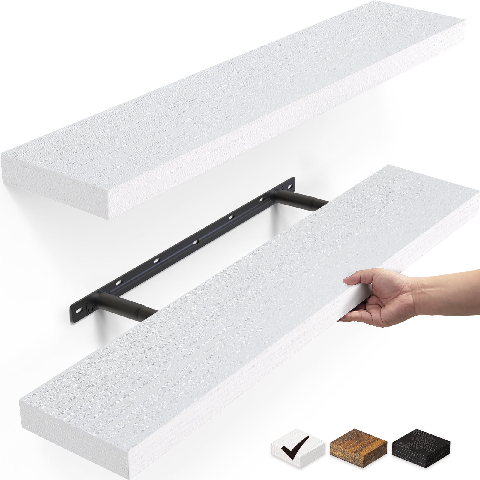 Ophanie Wall Mounted Floating Shelves, Modern Wood Display Ledge for Home Decor (White, 22.5 in x 6.7 in, 2 Pack) 1yutl