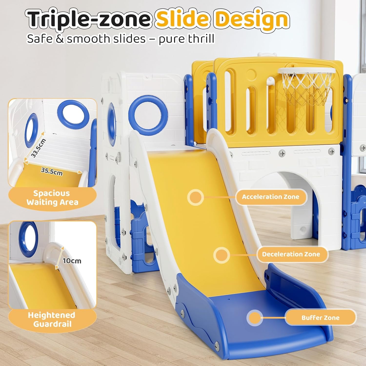 LAZY BUDDY 9-in-1 Toddler Slide and Climber Playset with Basketball Hoop and Storage (Blue) ifcey