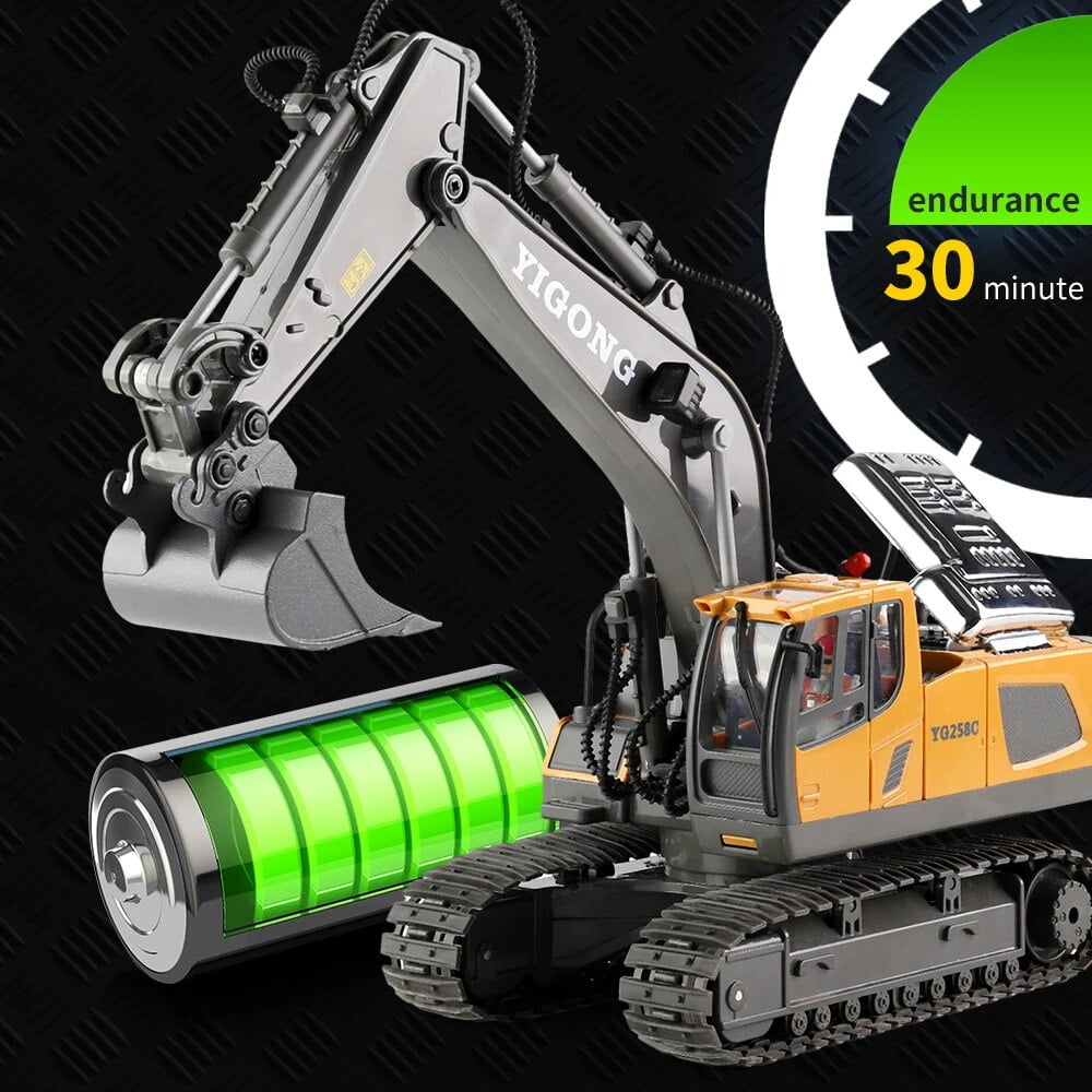 TZDZRC Remote Control Excavator, 11 Channel RC Construction Vehicle, Fully Functional Alloy Bucket (Yellow, 1/20 Scale) hynbb