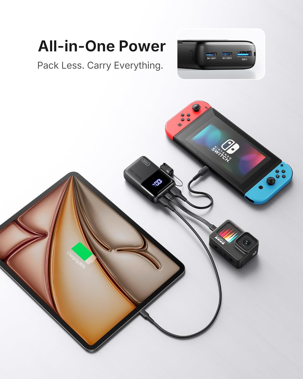 INIU Portable Charger, Ultra Mini 10000mAh 45W Fast Charging Power Bank with Detachable USB-C Cable (Black) yjaic