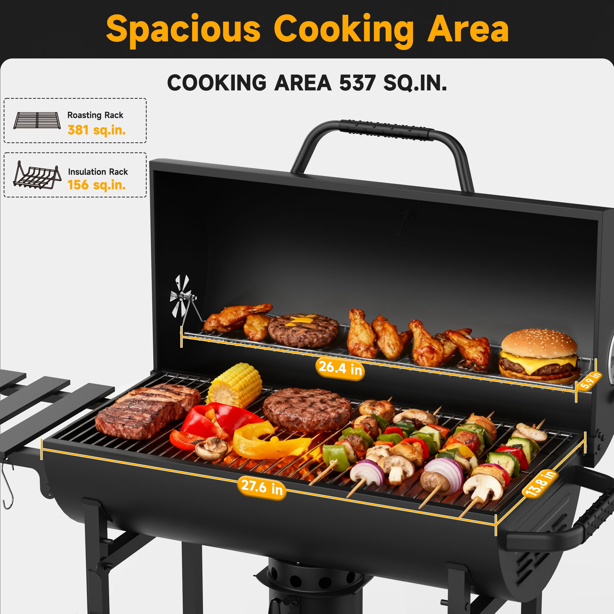 KOBENDA 29 in Barrel Charcoal Grill with Foldable Side Table and Removable Ashtray (Black, 29 in) qt2xl