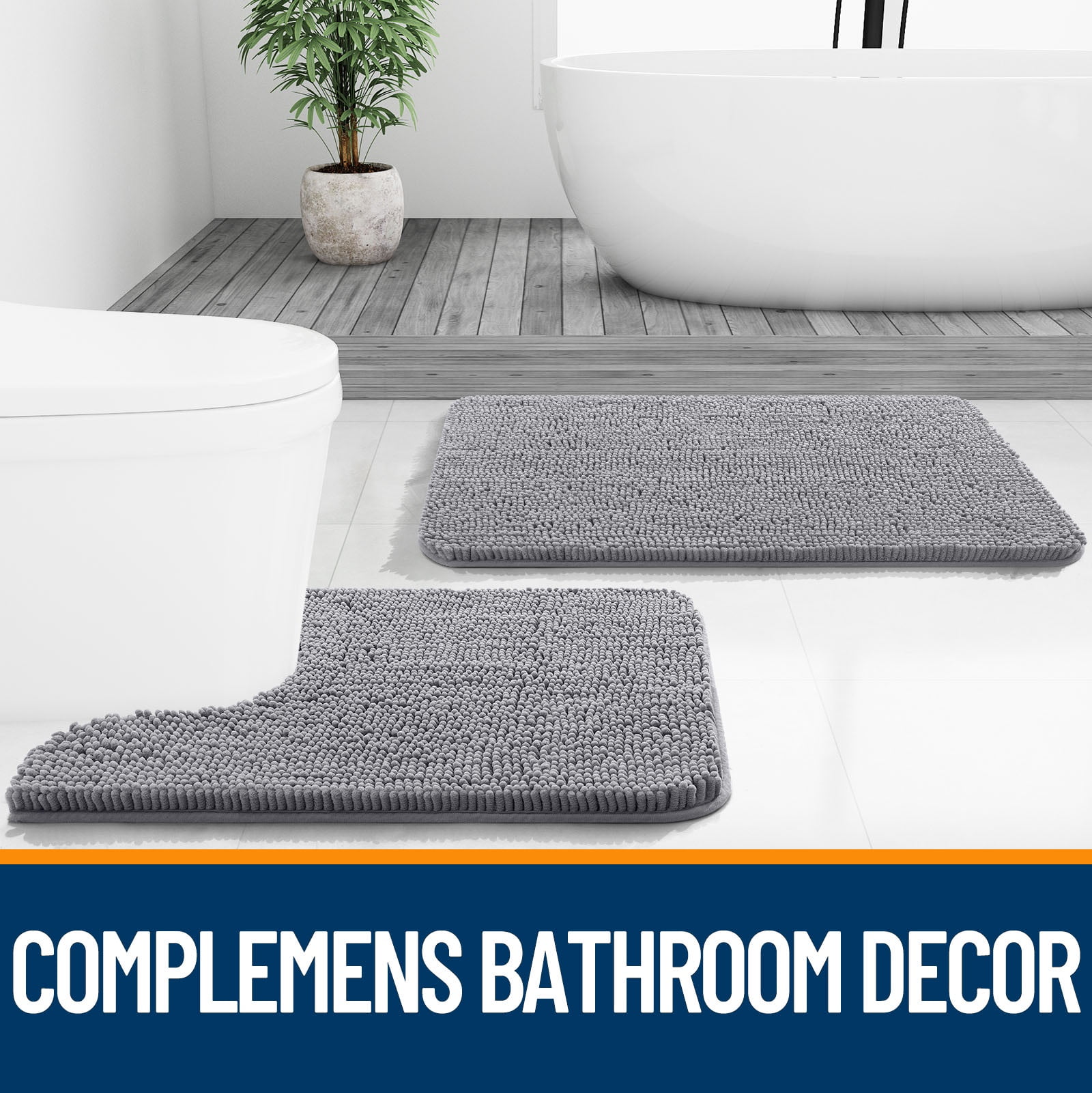 Buganda Bathroom Rug, Non-Slip Chenille Bath Mat, Quick-Dry Plush Floor Carpet (Grey, 30 in x 20 in) jzsre
