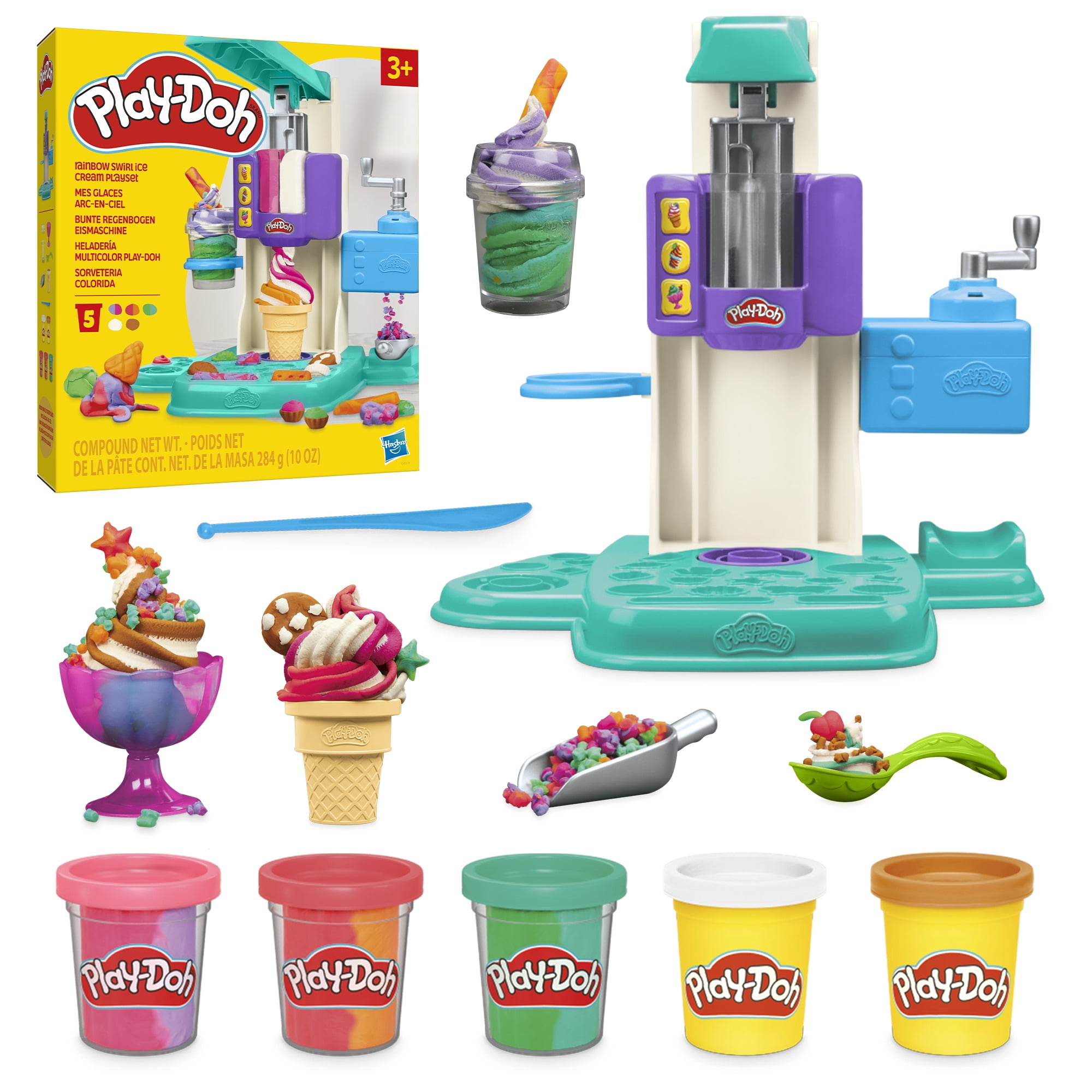Play-Doh Rainbow Swirl Ice Cream Playset with Pretend Kitchen Accessories (Multi-Color, 10 oz Total) 93xo5