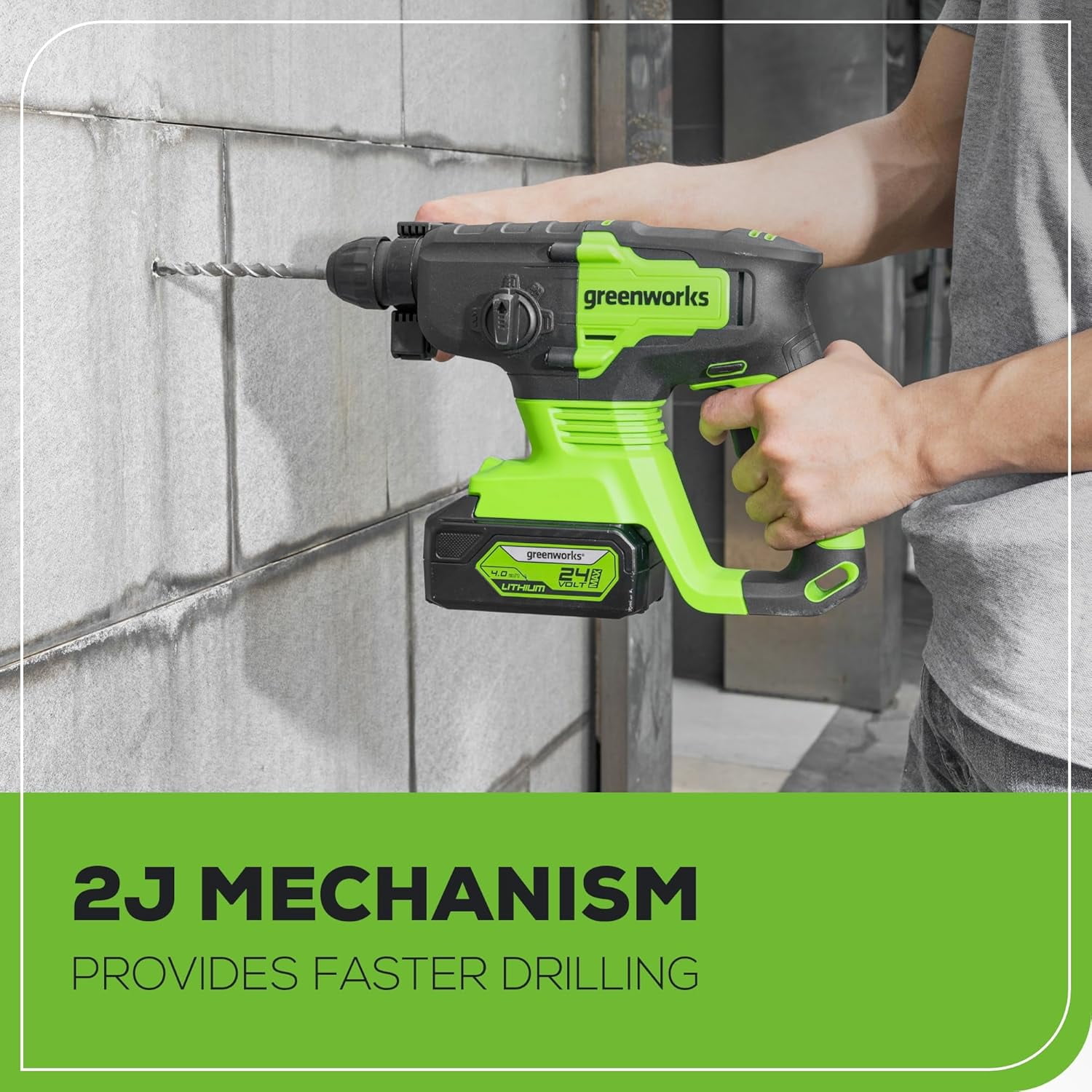 Greenworks 24V Cordless Rotary Hammer Drill, Brushless Motor, 4-Mode SDS Plus, LED Light (Black, 4Ah Battery & Charger Kit) p6umj