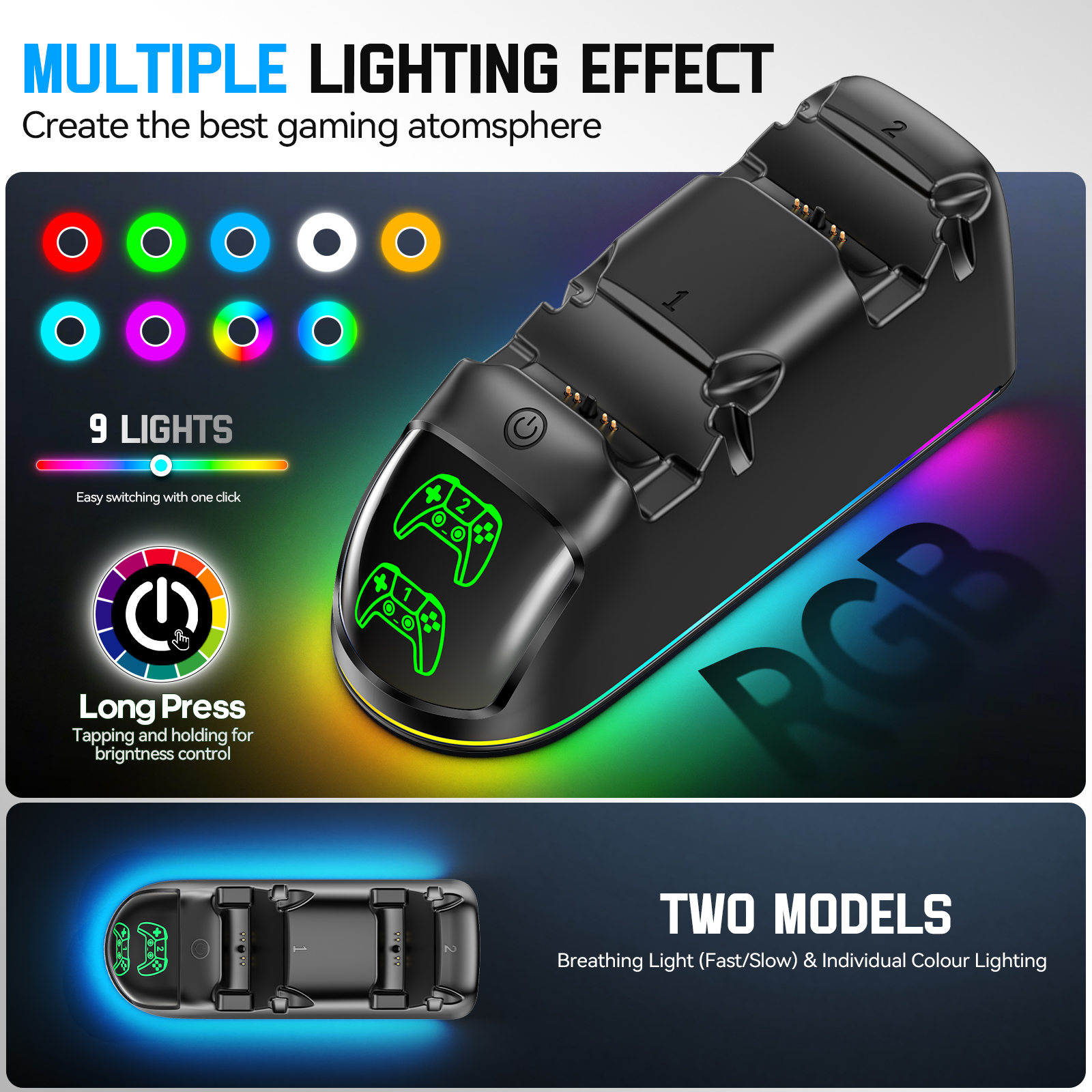 Tokluck PS5 Controller Charging Station for DualSense and DualSense Edge (Black, 1 Pack) 9pv2g