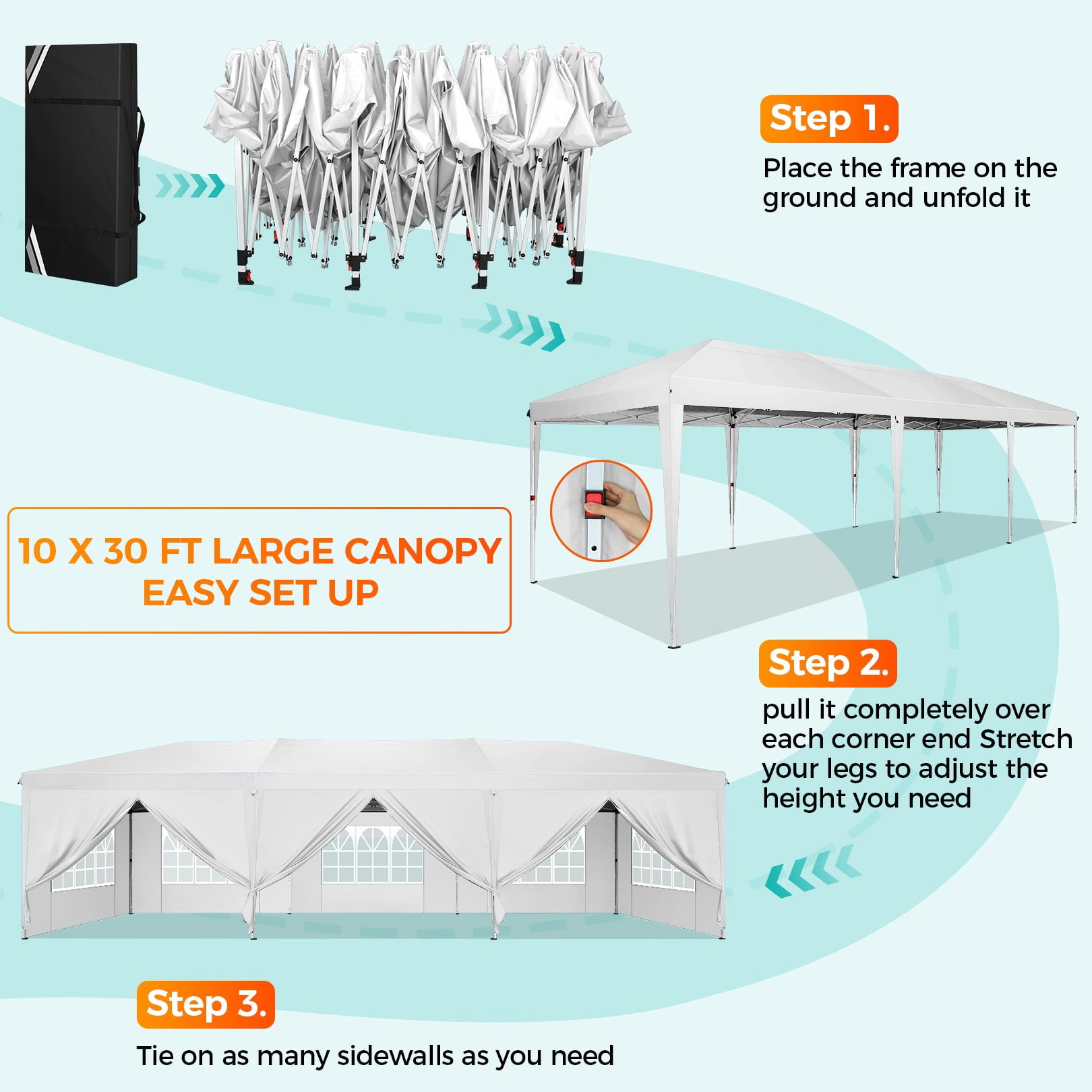 COBIZI 10x30 Pop Up Canopy Tent with Sidewalls, Waterproof Outdoor Gazebo for Parties and Events (Black, 10x30 ft) bhlhg