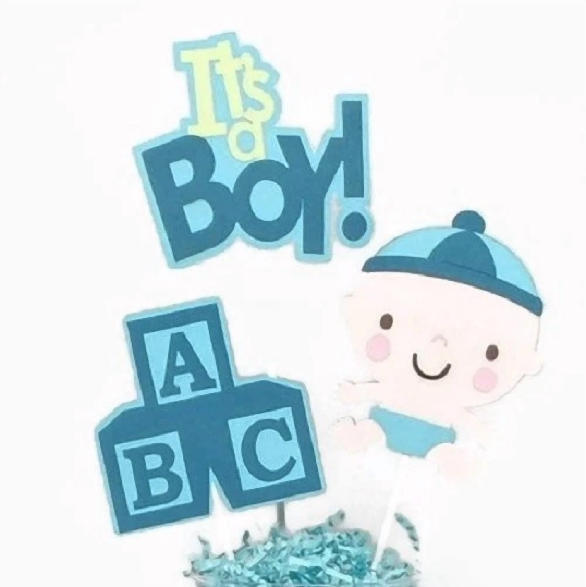 KLYNE Baby Boy Shower Centerpiece Sticks and Cake Toppers (Blue, 12 in) f6j31