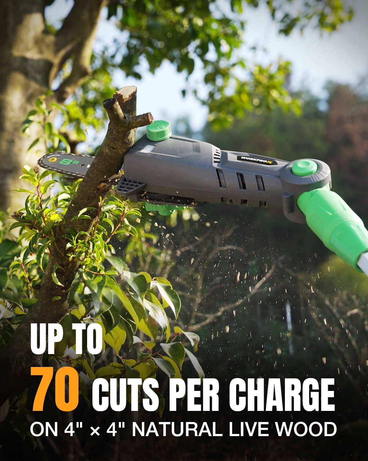 WORKPROX 20V Cordless Electric Pole Saw for Tree Trimming (Green, 9.2 ft Reach) hnhzf