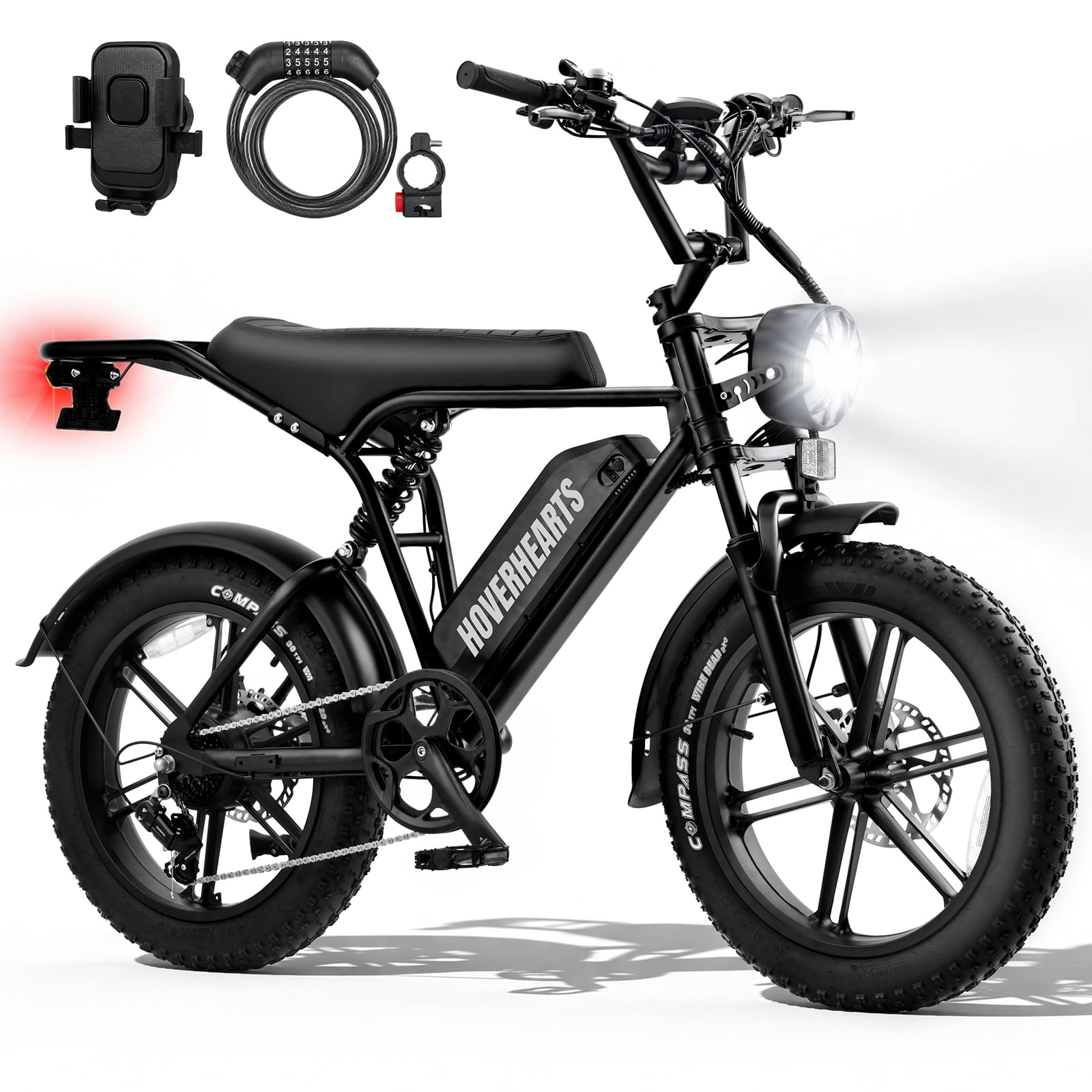 HOVER HEART 20 in Fat Tire Electric Bike 500W Retro E-Bike with Hydraulic Brakes (Black, 20 in) cashj