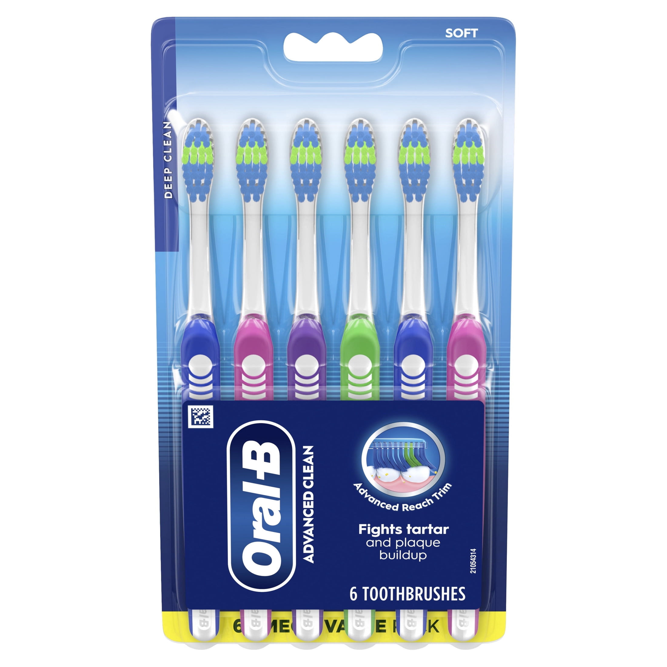 Oral-B Advanced Clean Manual Toothbrush, Soft Bristles, Color-Changing Indicator (6 Count) eg1n4