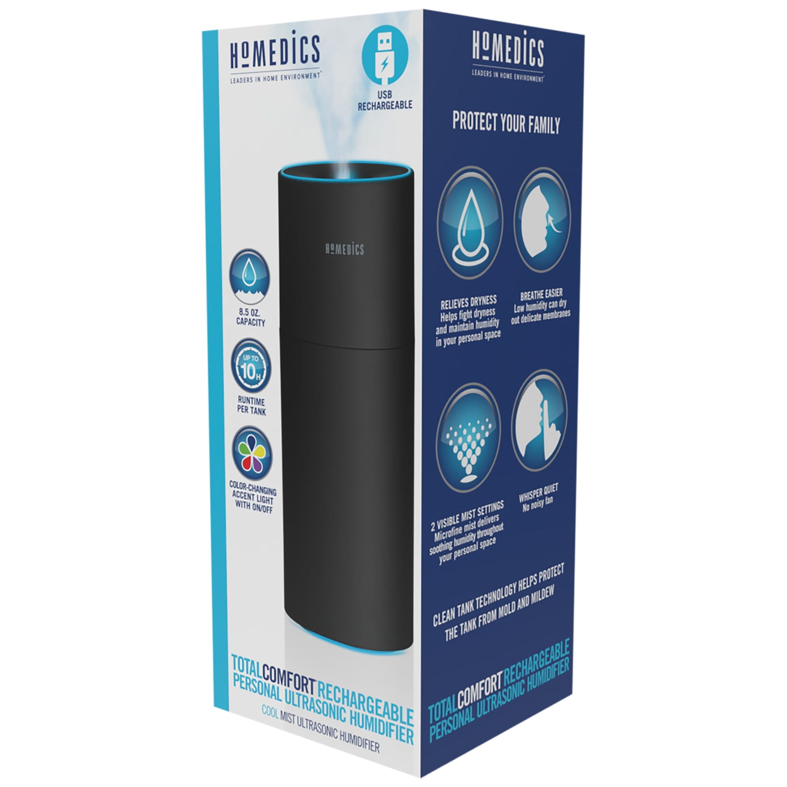 Homedics Portable Ultrasonic Humidifier, Cordless Desktop Cool Mist for Travel and Office (Black, 8.5 fl oz) 6rc2i