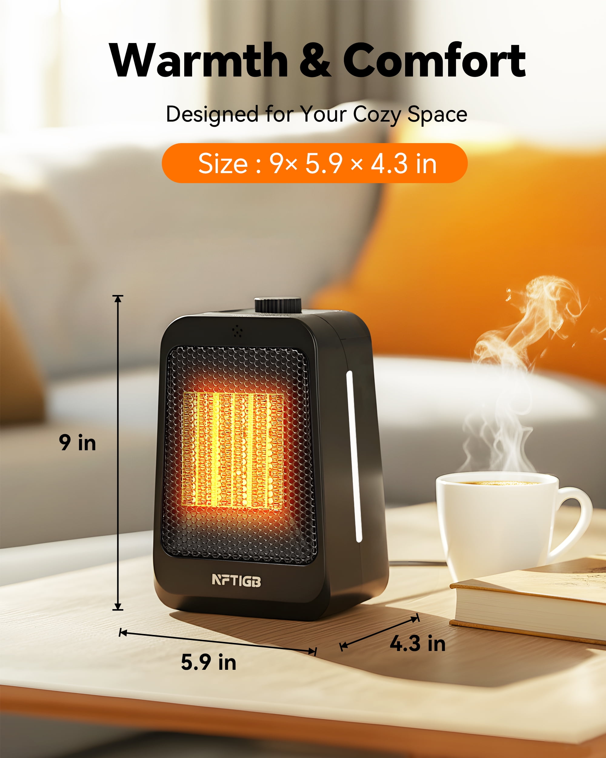 NFTIGB 1500W PTC Ceramic Space Heater, Portable Desktop Electric Heater for Home and Office (Black, 4.33 in x 5.91 in x 9.06 in) 5o5vy