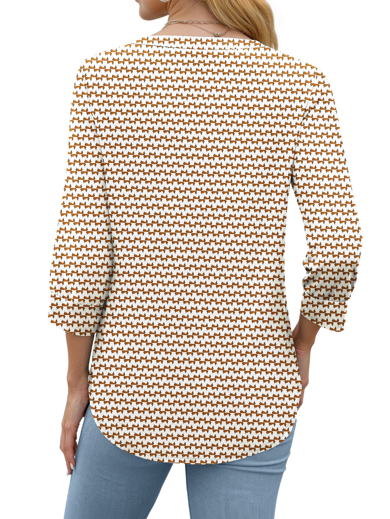 Fantaslook Womens V Neck Henley Blouse 3/4 Sleeve Dressy Casual Top (White, L) gyauw
