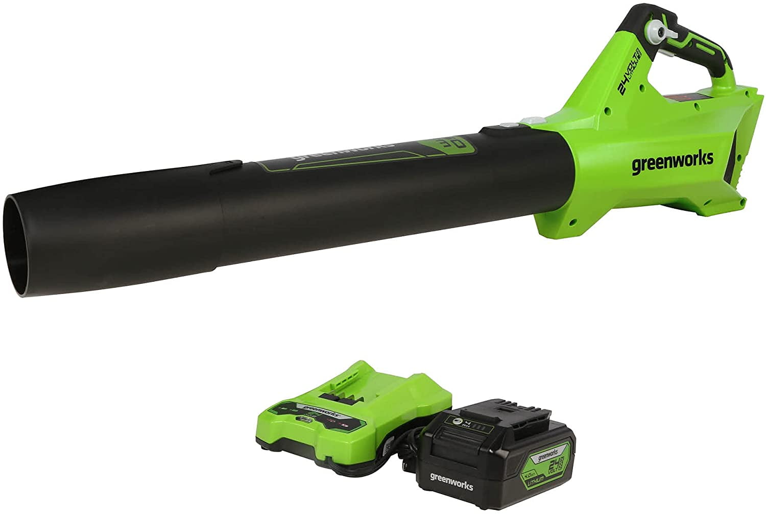 Greenworks Brushless Cordless Leaf Blower Kit with Battery and Charger (Green, 450 CFM) mq1vm