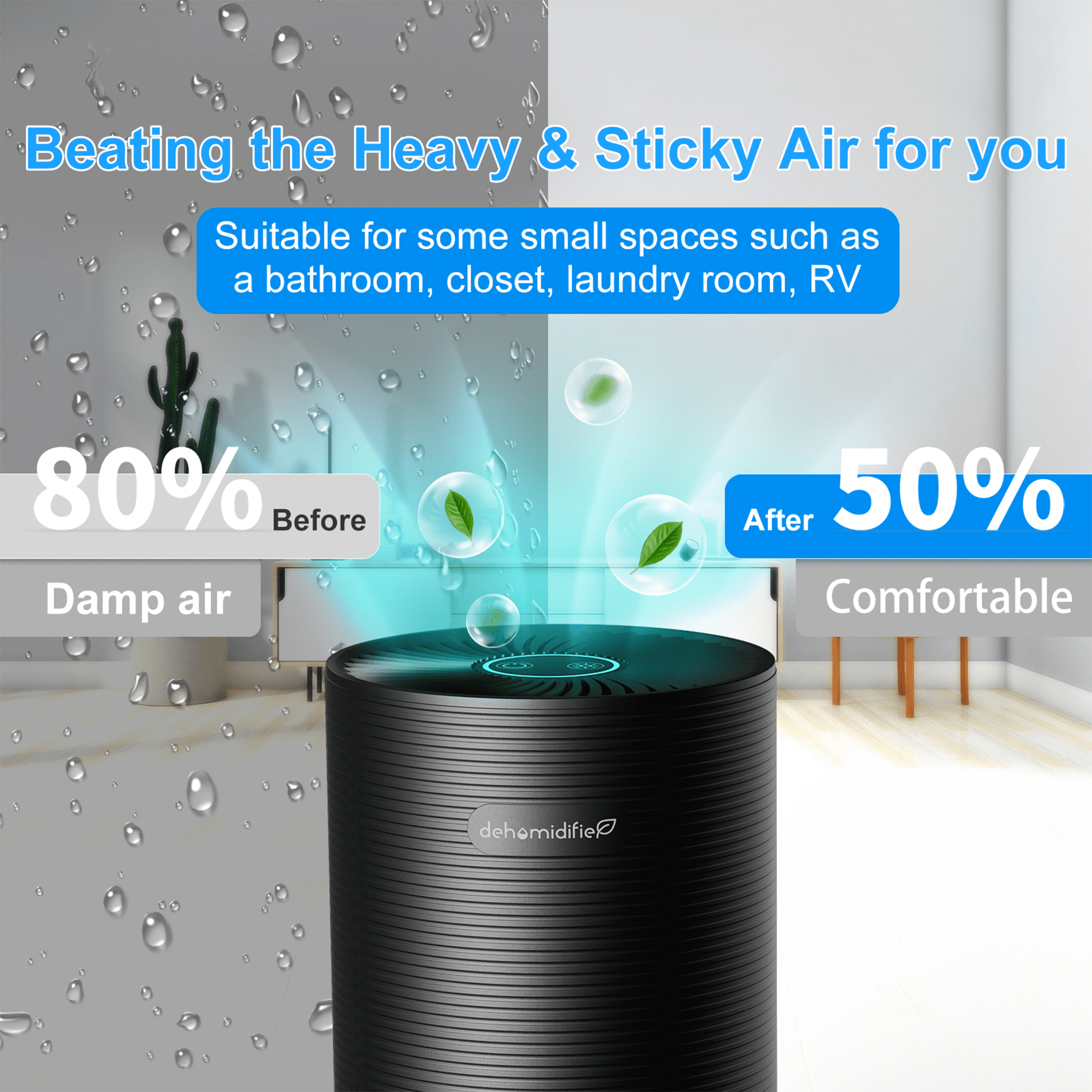 ALROCKET Small Dehumidifier for Bedroom, Quiet Moisture Extractor with Auto-Off and 7-Color LED Light (Black, 27 oz) 6iinc