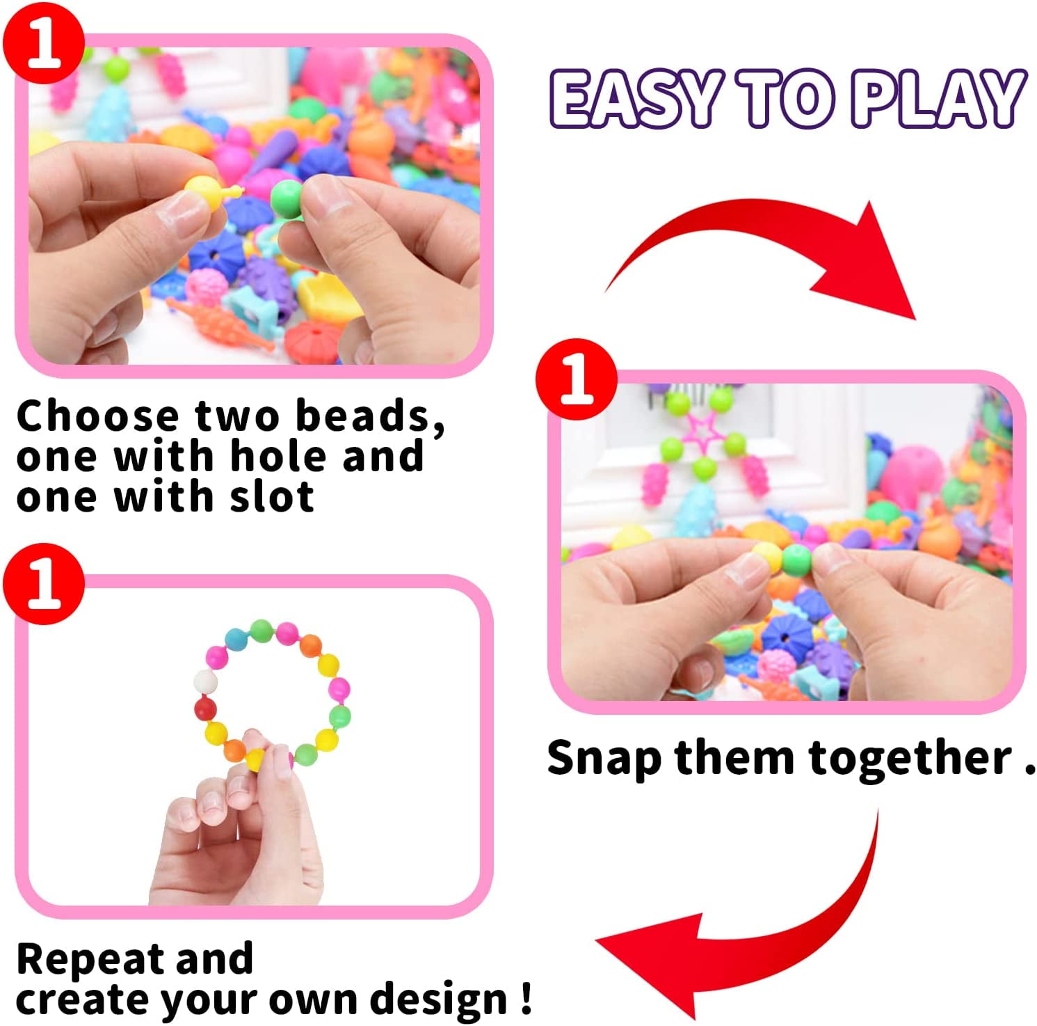 Somnr Pop Beads Jewelry Making Kit, DIY Arts and Crafts Set for Kids (Multicolor, 700+ Pieces) 1sgx0