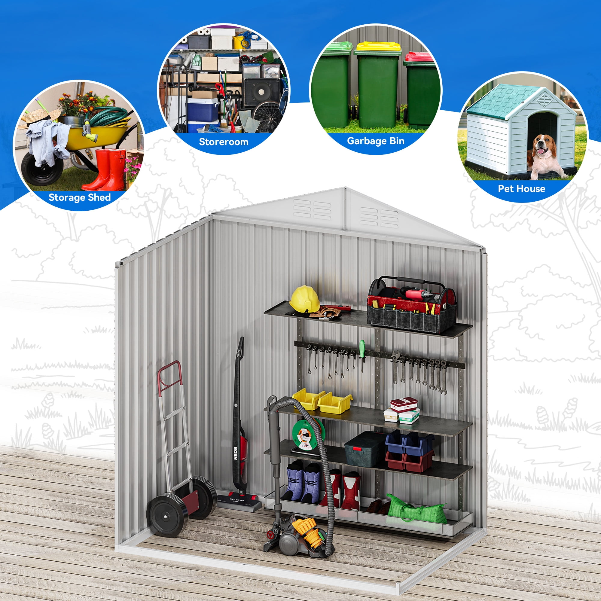Dextrus Outdoor Storage Shed, Heavy Duty Galvanized Steel Garden Tool House with Lockable Door and Air Vents (Brown, 6 ft x 4 ft) jhe9q