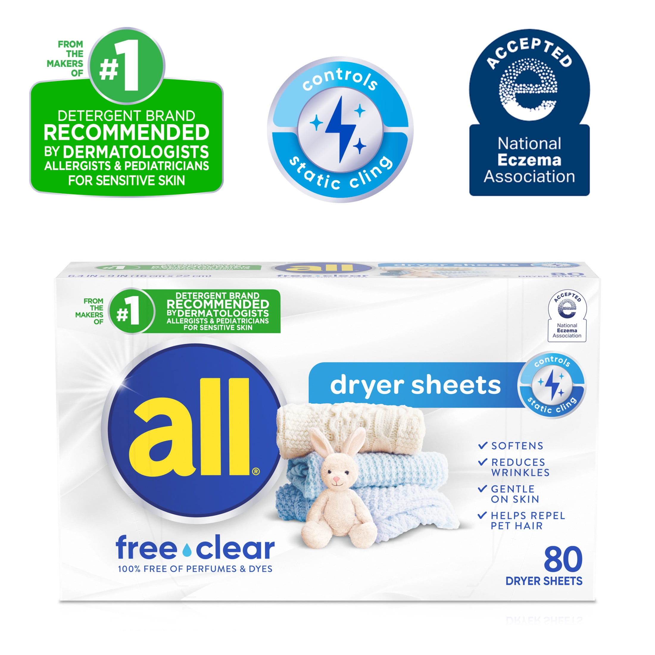 all free clear Fabric Softening Dryer Sheets for Sensitive Skin (80 Count) valc5