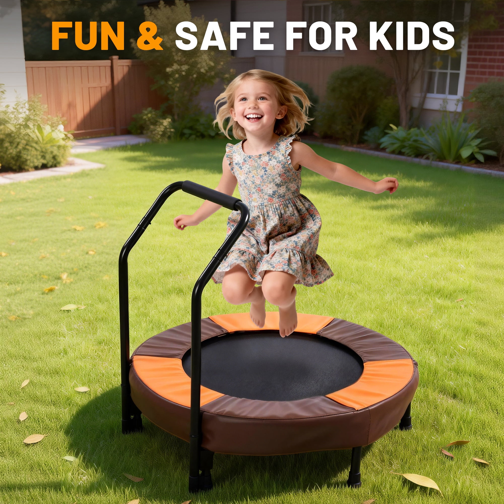UZUGUL Kids Foldable Mini Trampoline with Handle, Indoor and Outdoor Fitness Jumper (Orange, 36 in) sbve2