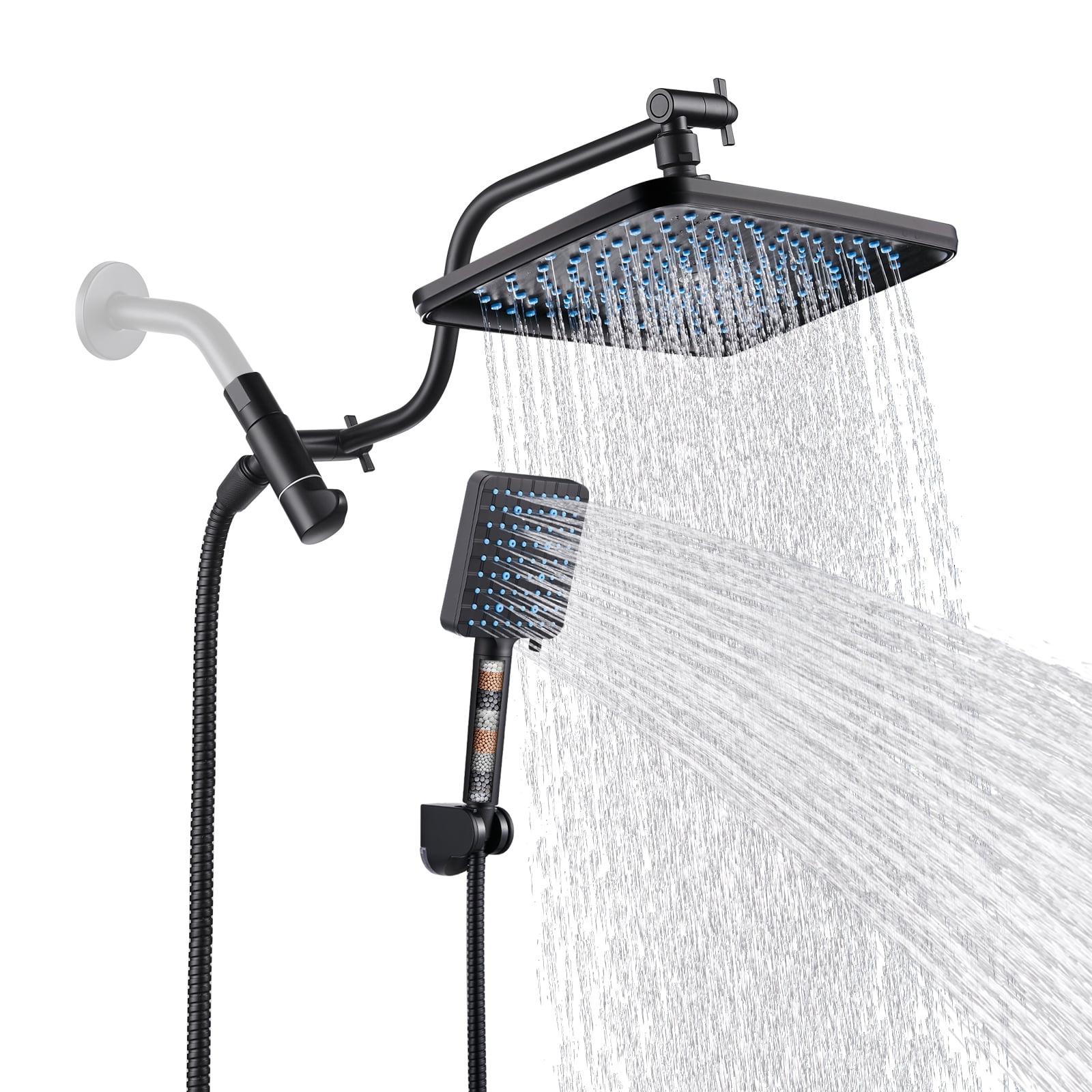 Cobbe 12 Inch Rain Shower Head Combo, High Pressure Handheld Shower Head with Filter, Adjustable Height Arm, 9 Spray Settings (Matte Black, 12 in) e2i92