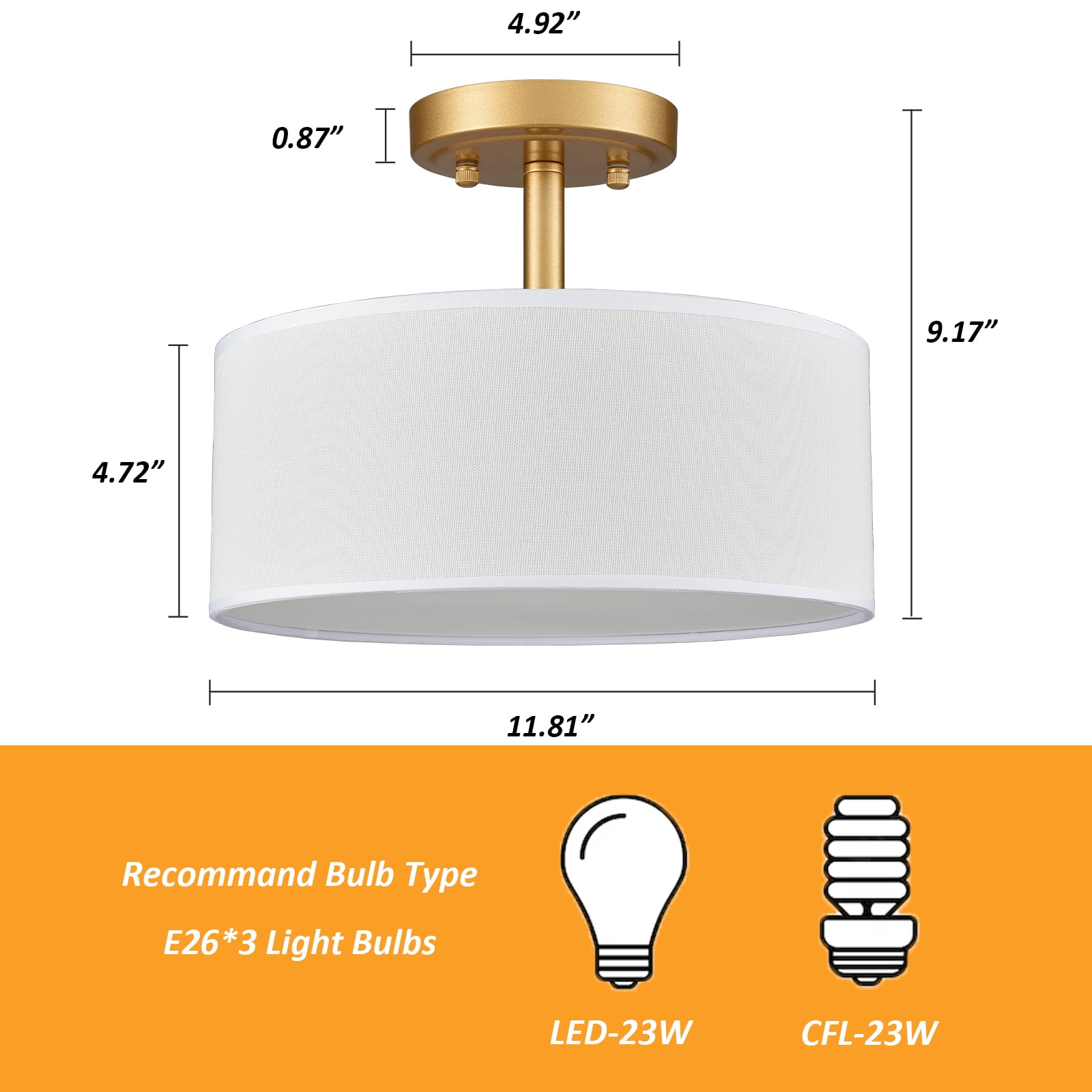Claxy Modern Gold Flush Mount Ceiling Light Fixture with Beige Linen Drum Shade (11.81 in x 9.17 in) ahm55