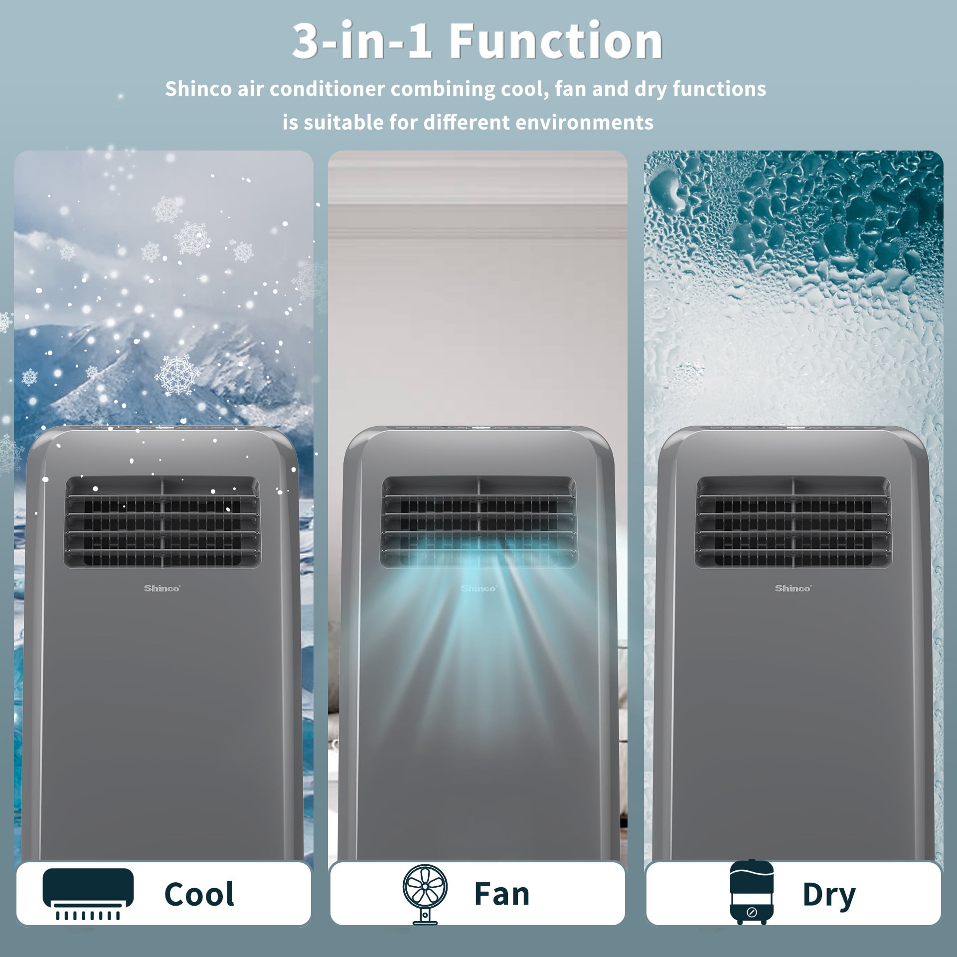Shinco 8,000 BTU Portable Air Conditioner, Dehumidifier, and Fan for Rooms Up to 350 sq. ft. (Grey, 1 Unit) vsaw4