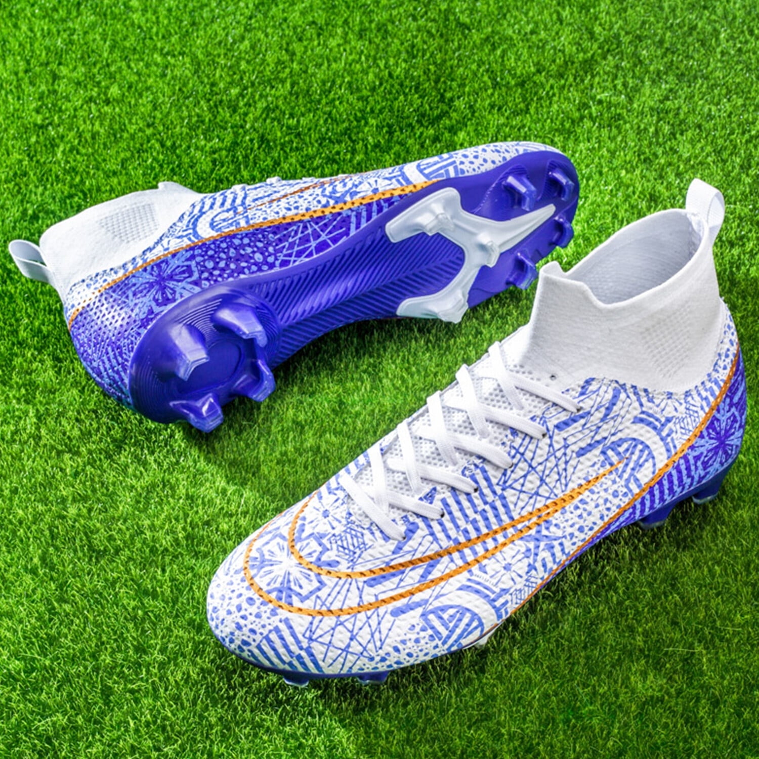 FULORIS Men's Professional High-Top Soccer Cleats Outdoor Football Shoes (White, 10 US) 591iy