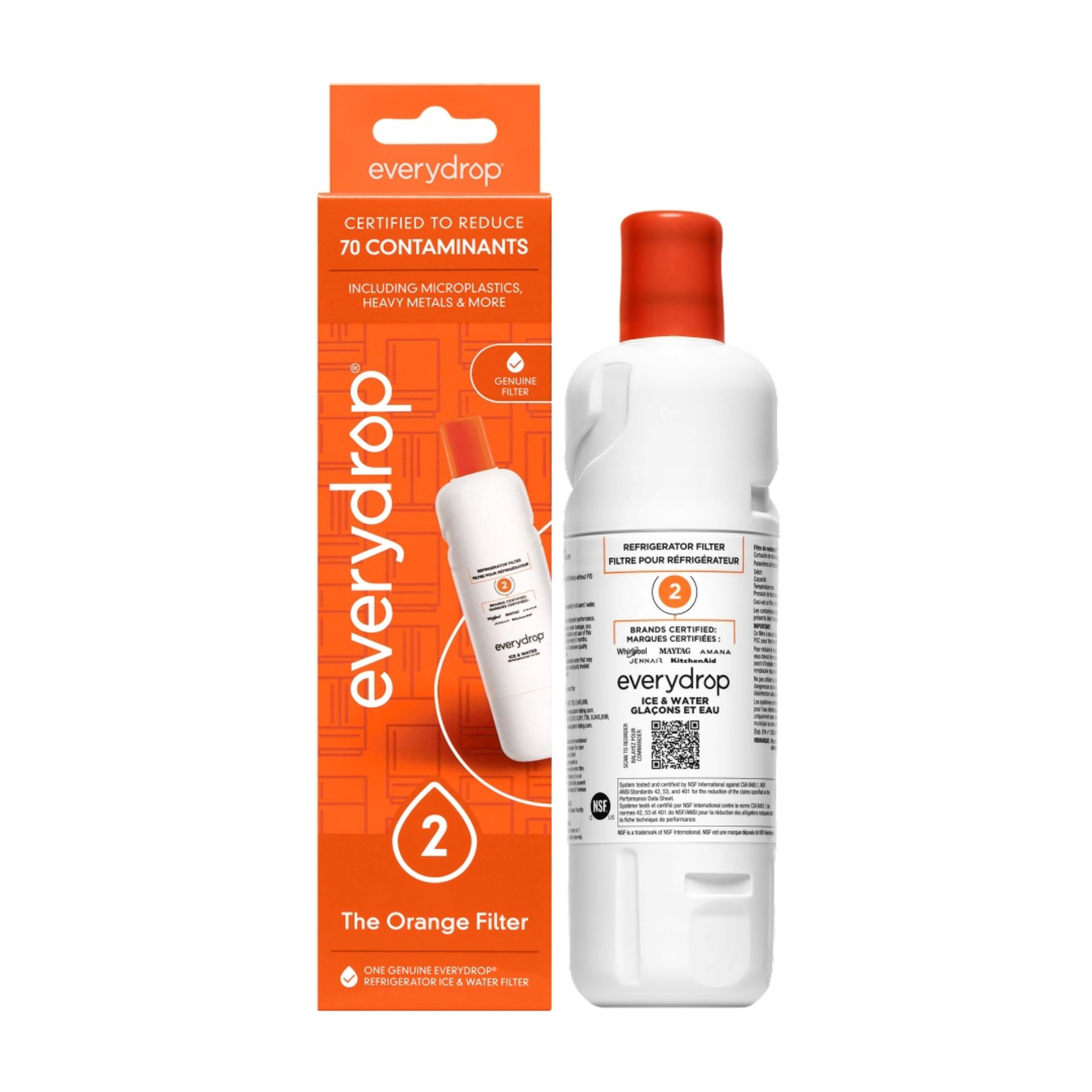 Everydrop by Whirlpool Refrigerator Water Filter 2 (EDR2RXD1, Single-Pack, Orange) sdevo