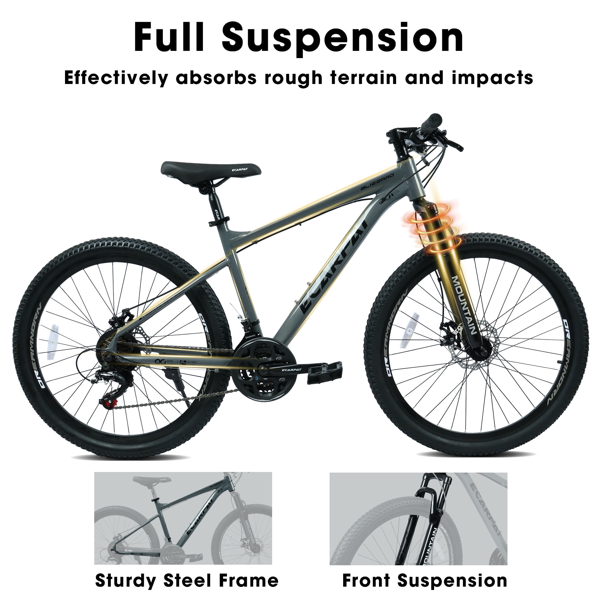 Ambifirner 26 Inch All-Terrain Mountain Bike, 21-Speed Adult Bicycle with Disc Brakes and Durable Steel Frame (Black, 26 in) 2w8x9