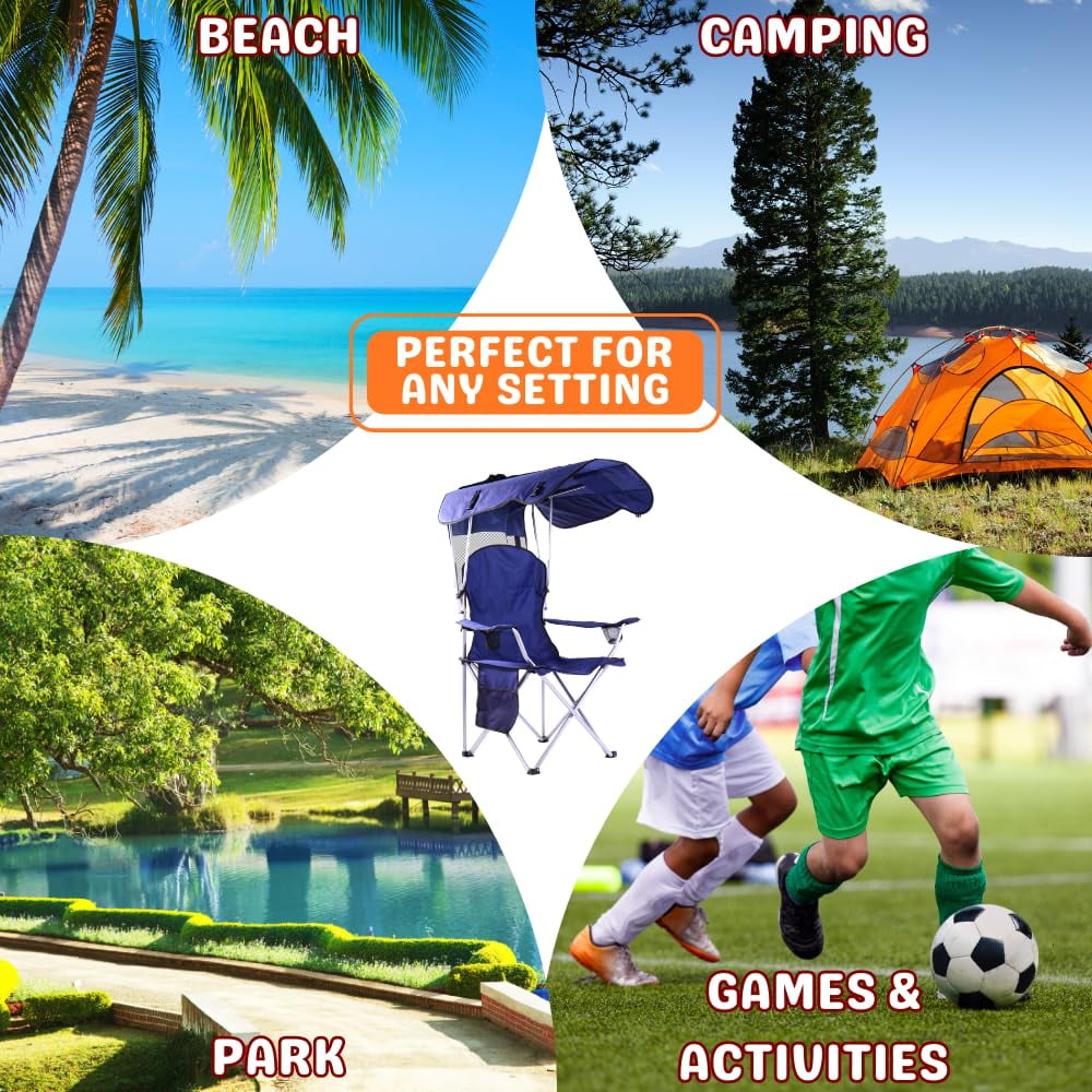 VTOY Folding Camping Chair with Sun Canopy and Cup Holder (Navy, 300 lb Capacity) r5kta