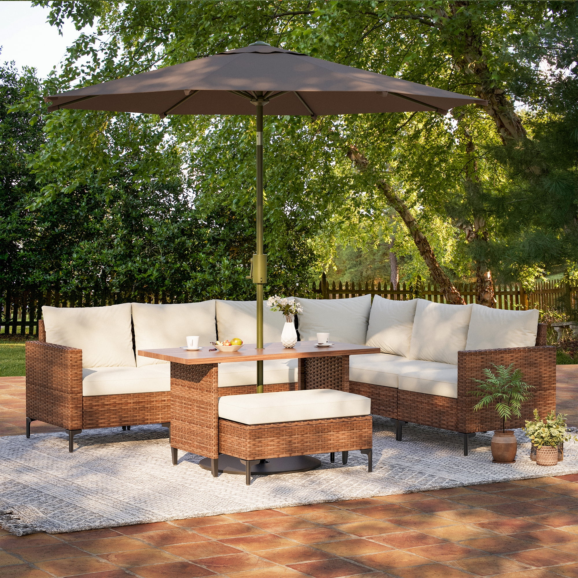 Lausaint Home 8-Piece Patio Furniture Set, Outdoor Wicker Conversation Set with Adjustable Backrest and Storage Ottoman (Beige, 8-Piece) ba36w