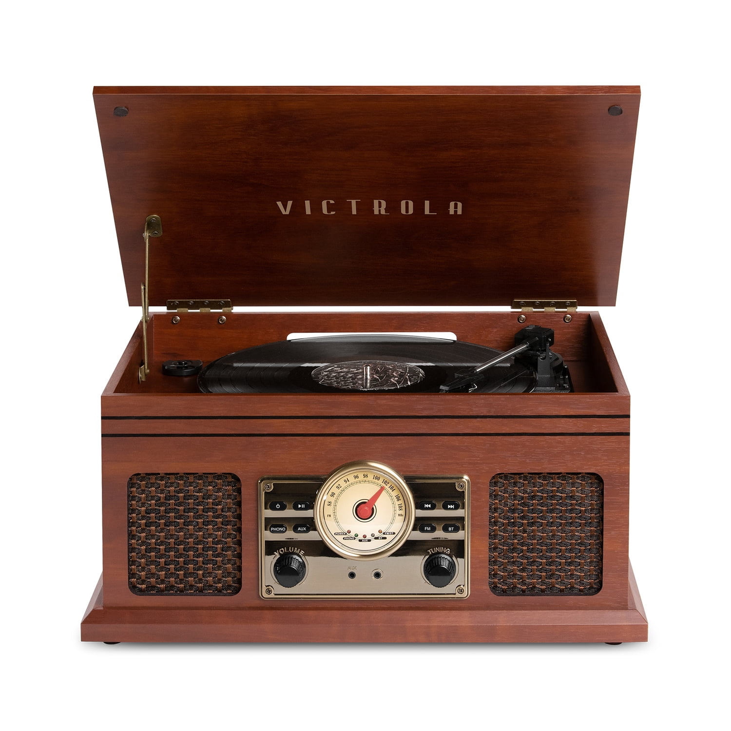 Victrola Lawrence 4-in-1 Bluetooth Record Player with FM Radio and Wireless Streaming (Espresso, 1 Unit) nrrxu