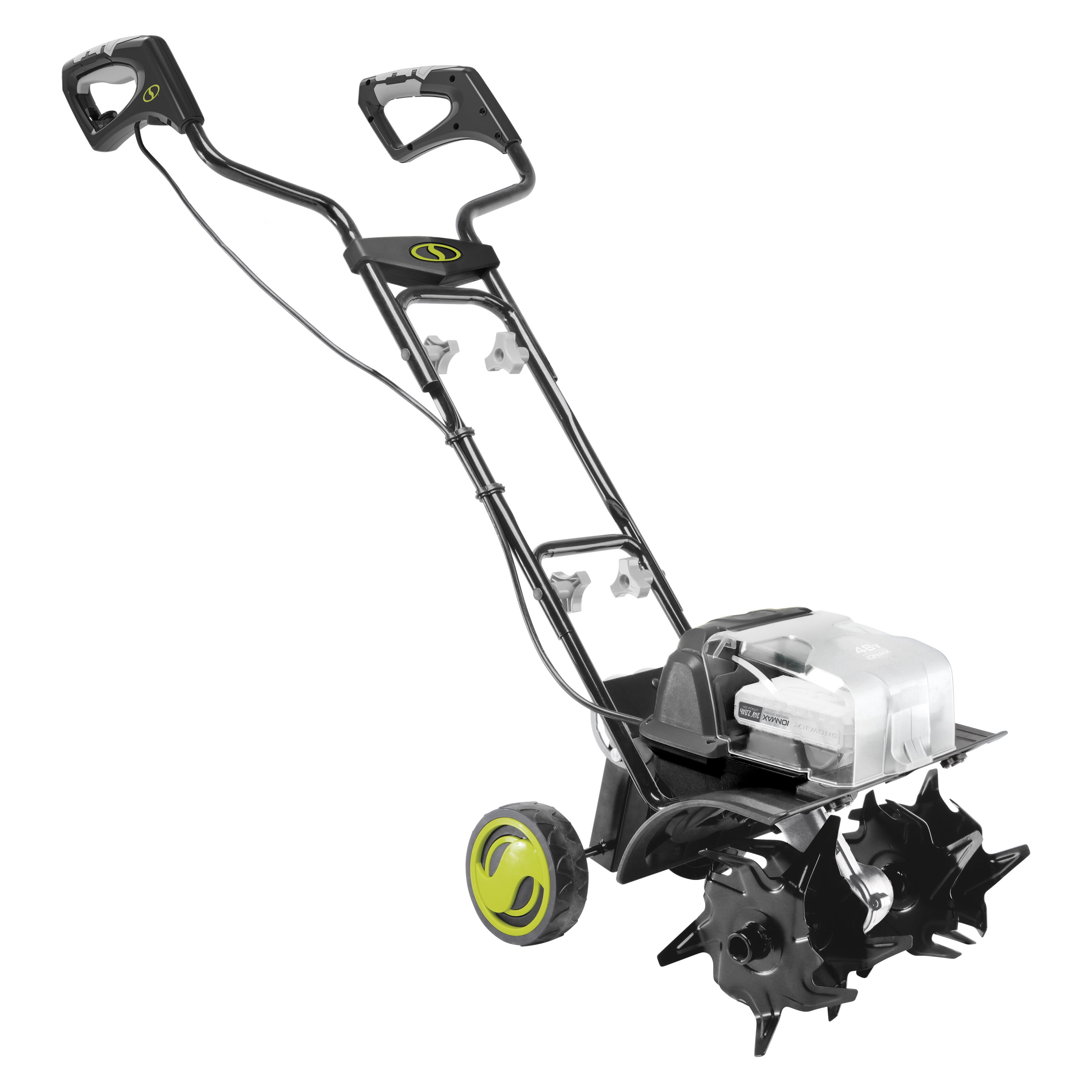Sun Joe 48V Cordless Garden Tiller and Soil Cultivator, Electric Power Tool for Yard Maintenance (Green, 14 in Width) wllps