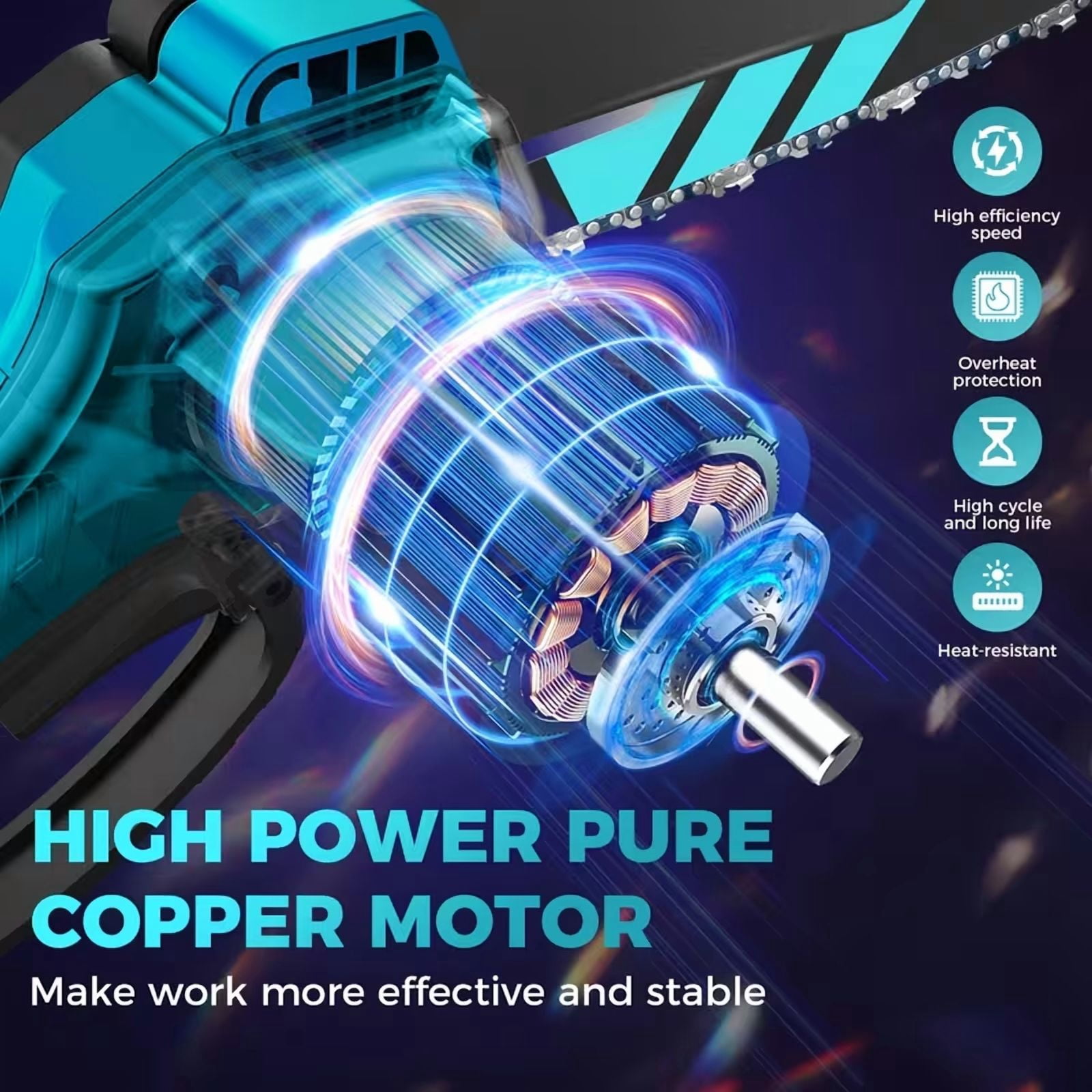 YUNXI 6 in Cordless Mini Chainsaw, Electric Handheld Pruning Saw with 2 Batteries and Storage Case (Blue, 6 in) rp8sw