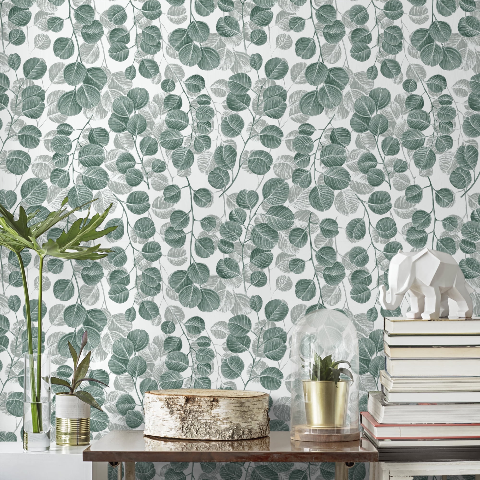Abyssaly Peel and Stick Wallpaper Floral Green Leaf Contact Paper (Green, 17.7 in x 118 in) 52i7s