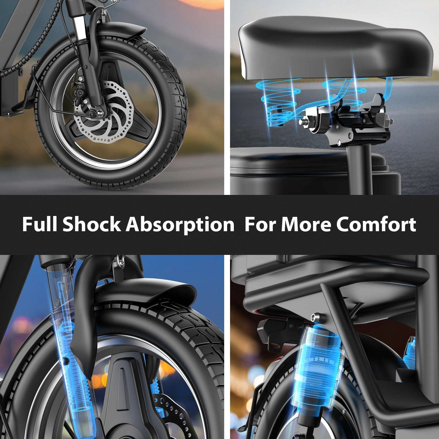AZHAR Electric Scooter with Seat, 1200W Motor, 25 MPH Max Speed, 45 Mile Range, Dual Shock Absorption, 14 in Tires (Black, 350 lb Capacity) 5dzpo