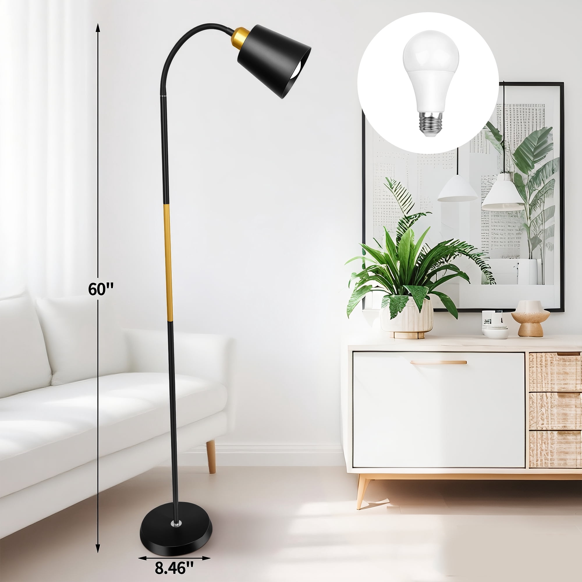 Meromore Adjustable Gooseneck Floor Lamp for Living Room with 3-Color LED Bulb (60 in) rus79